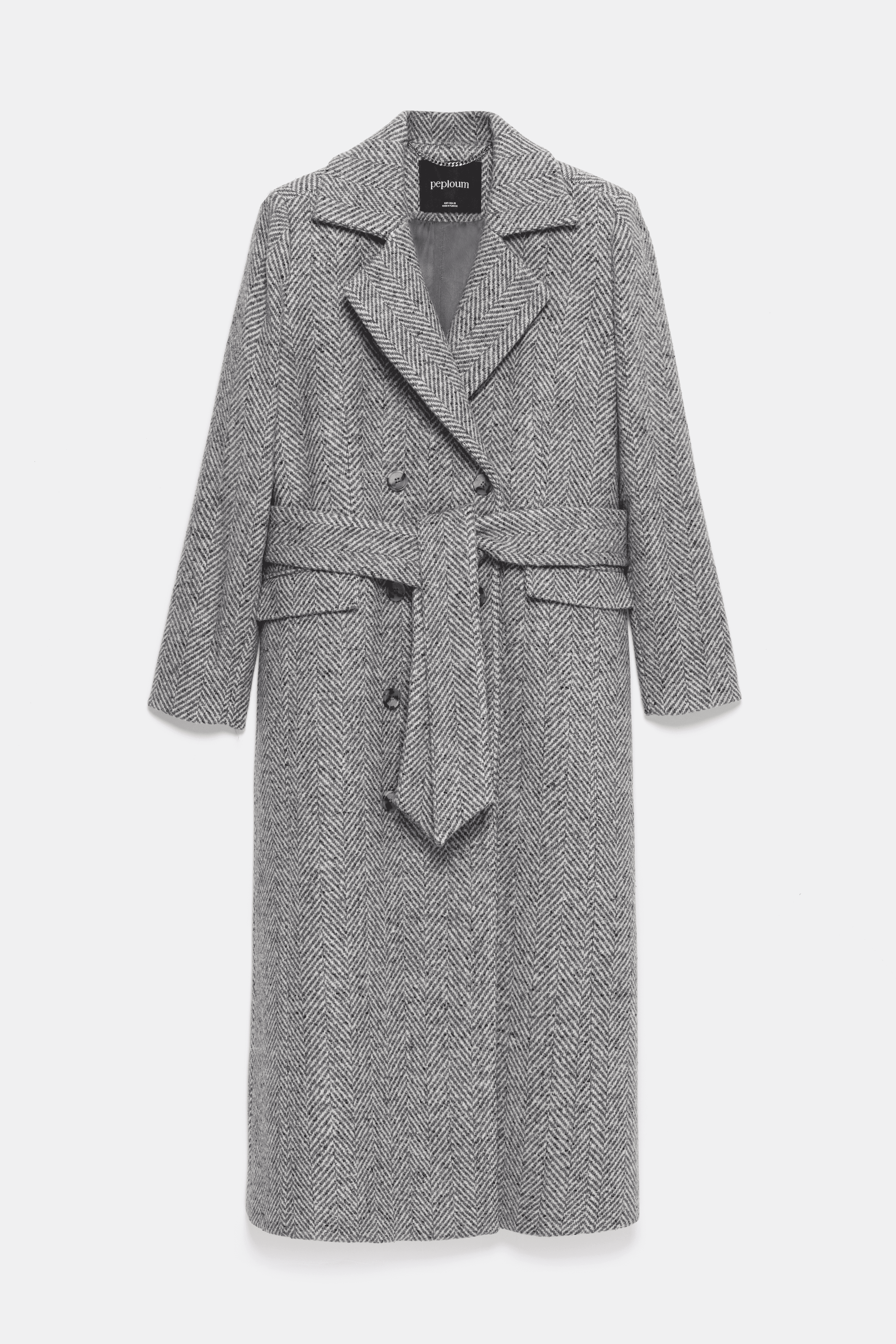 Adele Herringbone Coat - Cold Grey