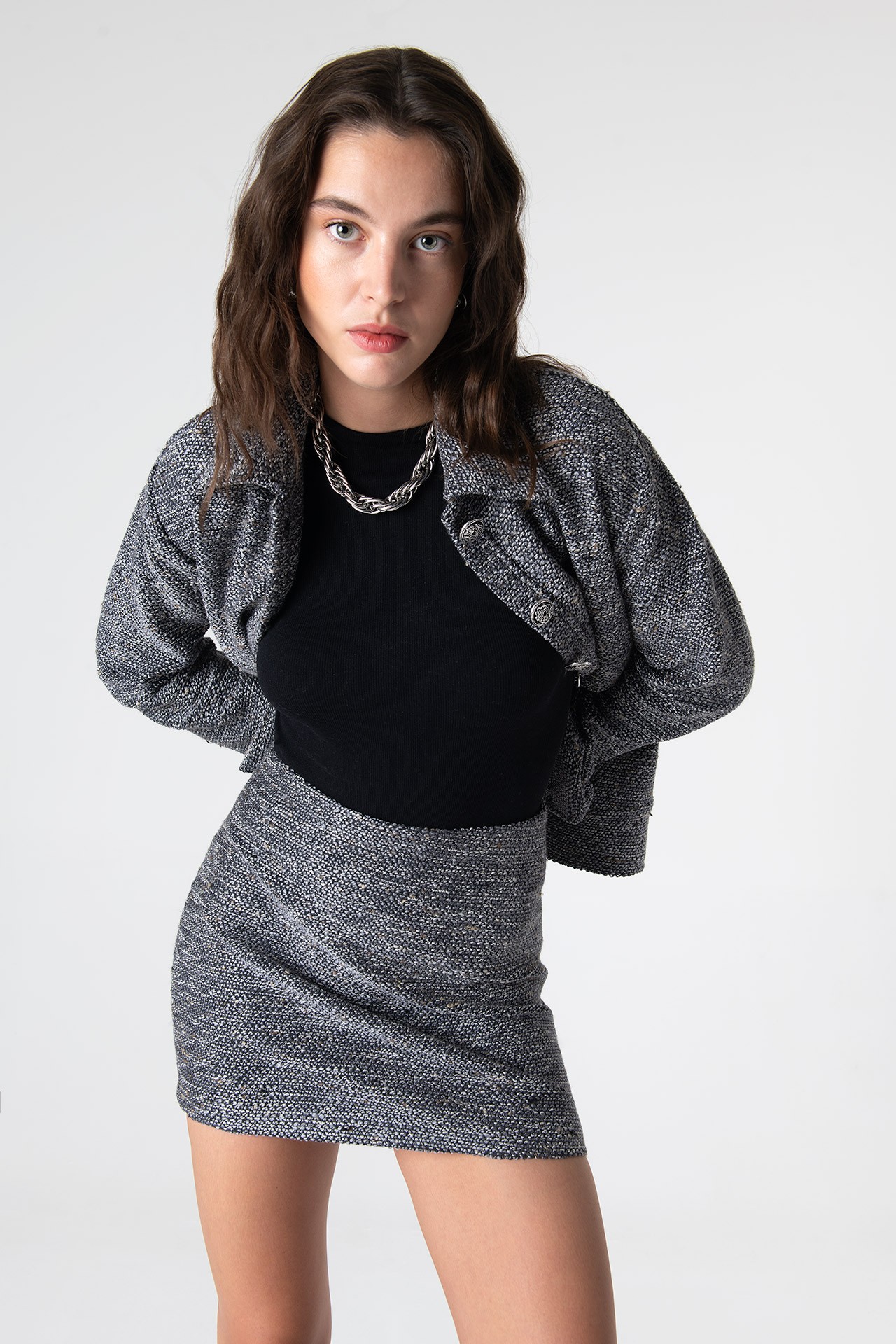 Carleen Textured Weaving Skirt - Anthracite Grey