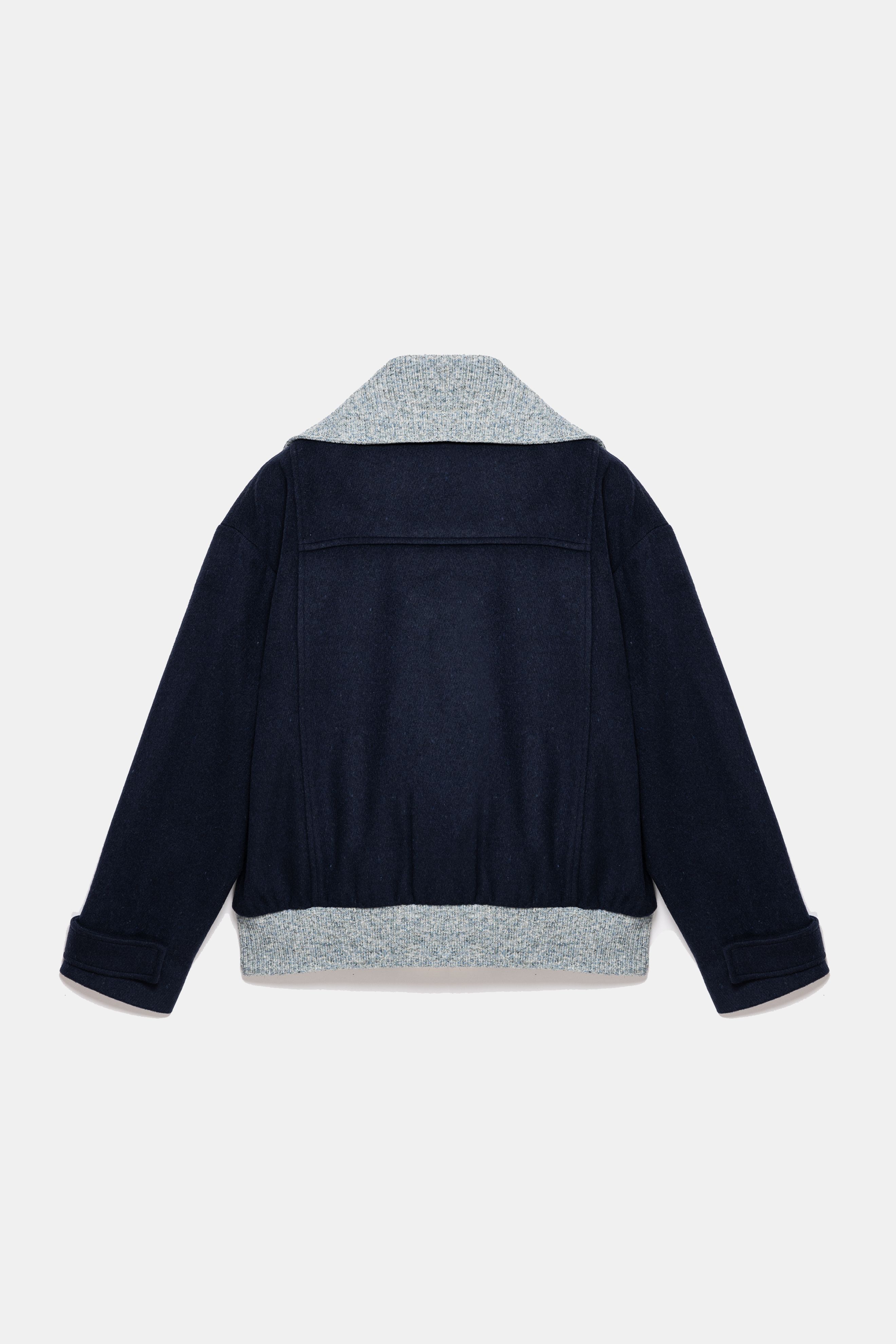 Grace Knit Collar Short Coat - Navy Blue