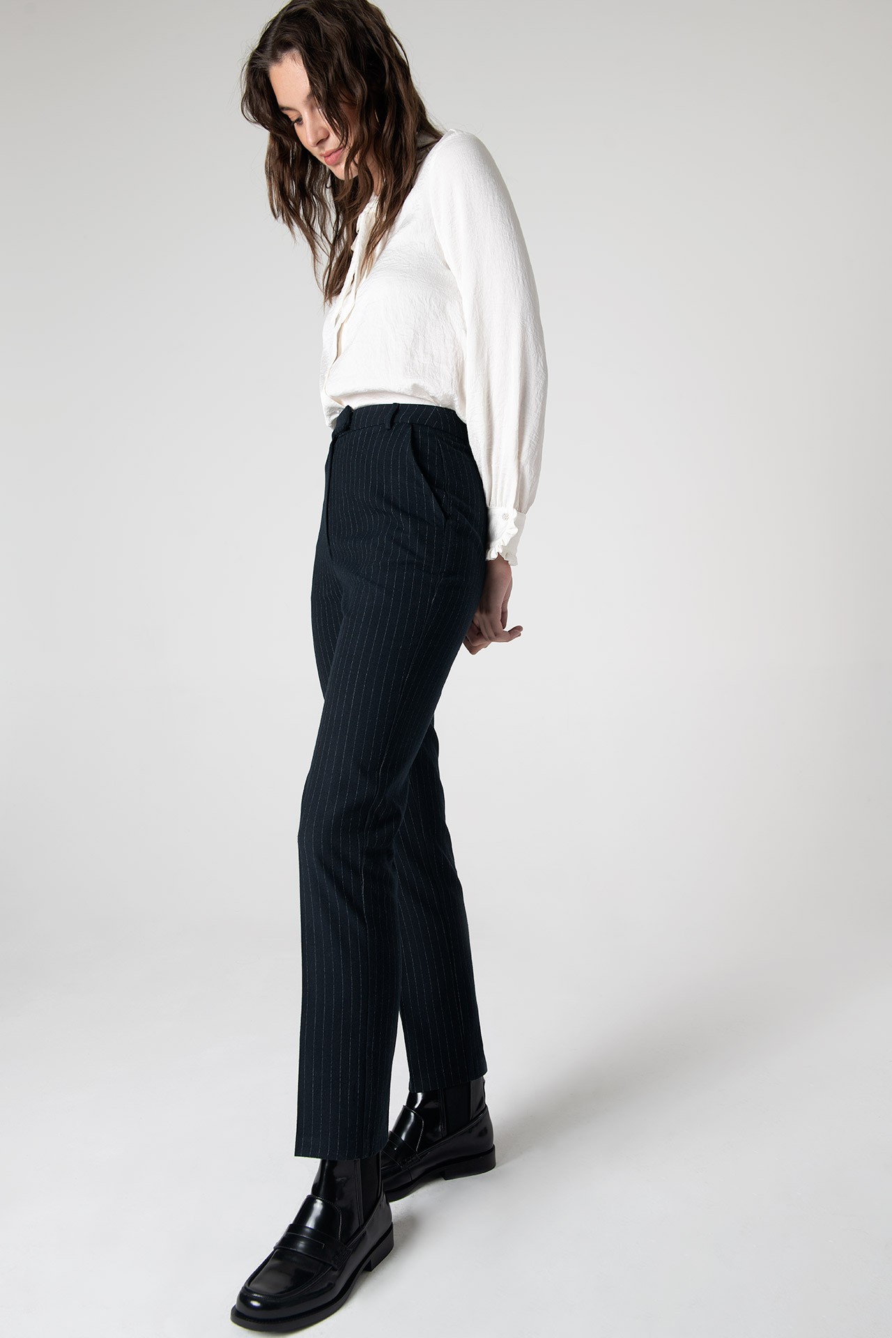 Mary Lacy Slim Fit Trousers - Koyu Lacivert