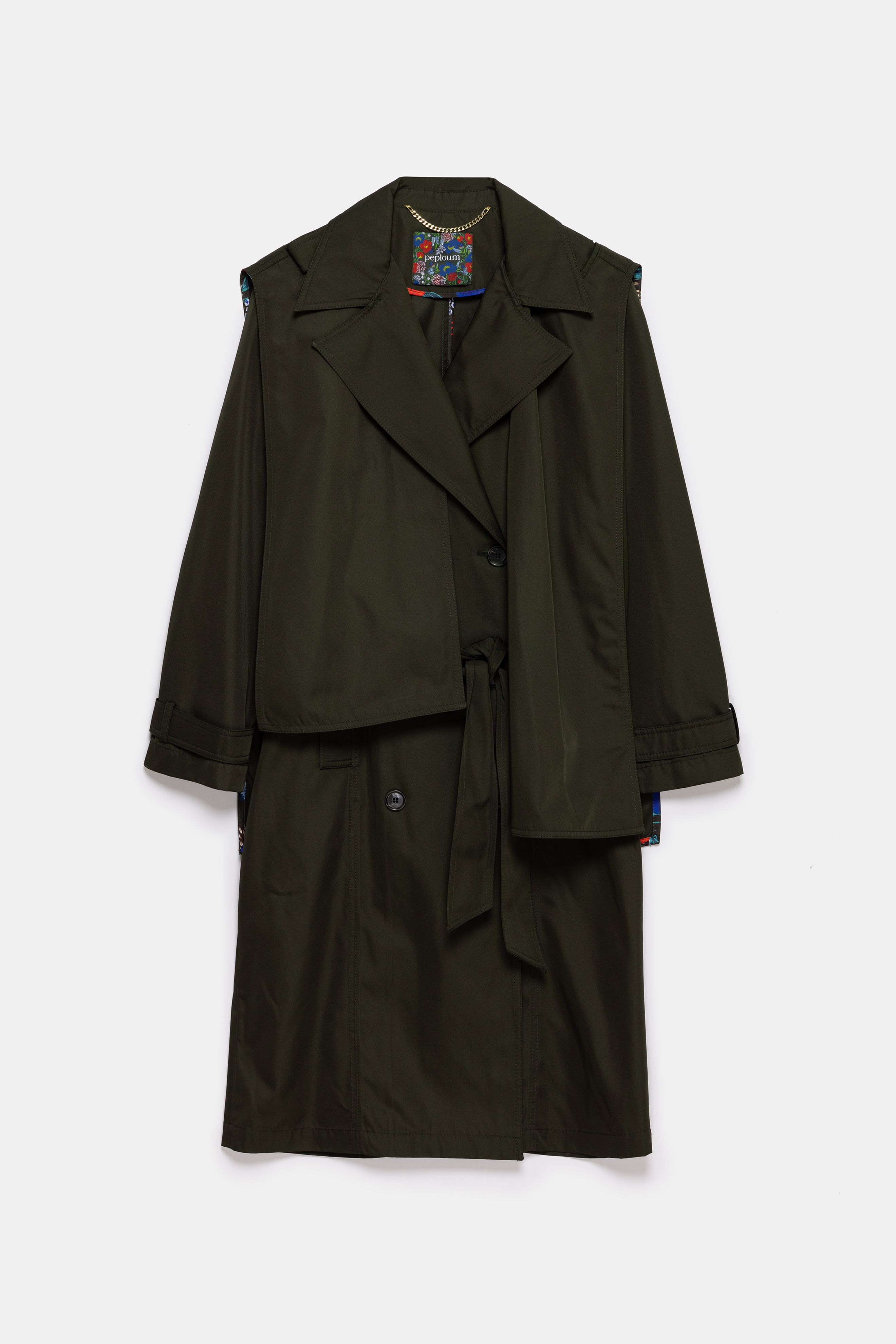 Beatrice Asymmetric Piece Trenchcoat - Khaki Green