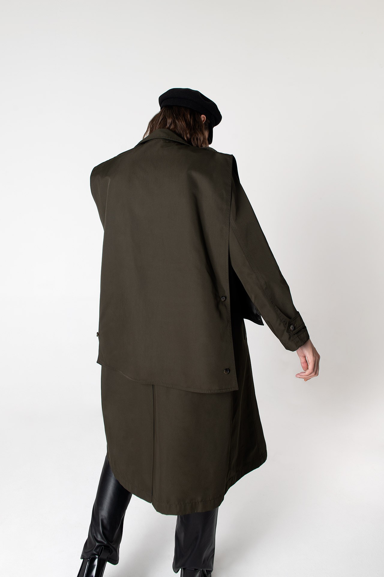 Beatrice Asymmetric Piece Trenchcoat - Haki Yeşil