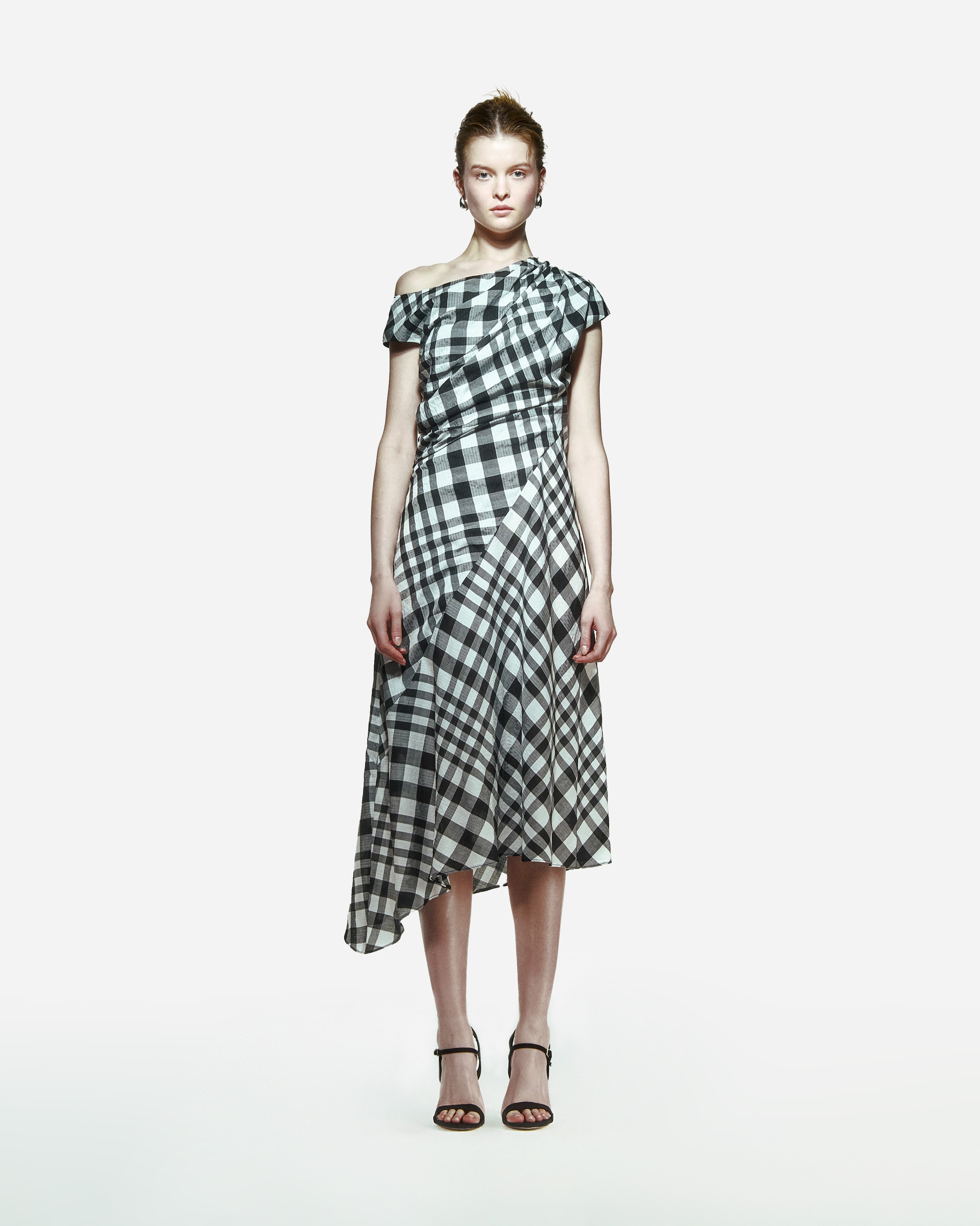 Ama Drapped Dress in  Checkered Pattern