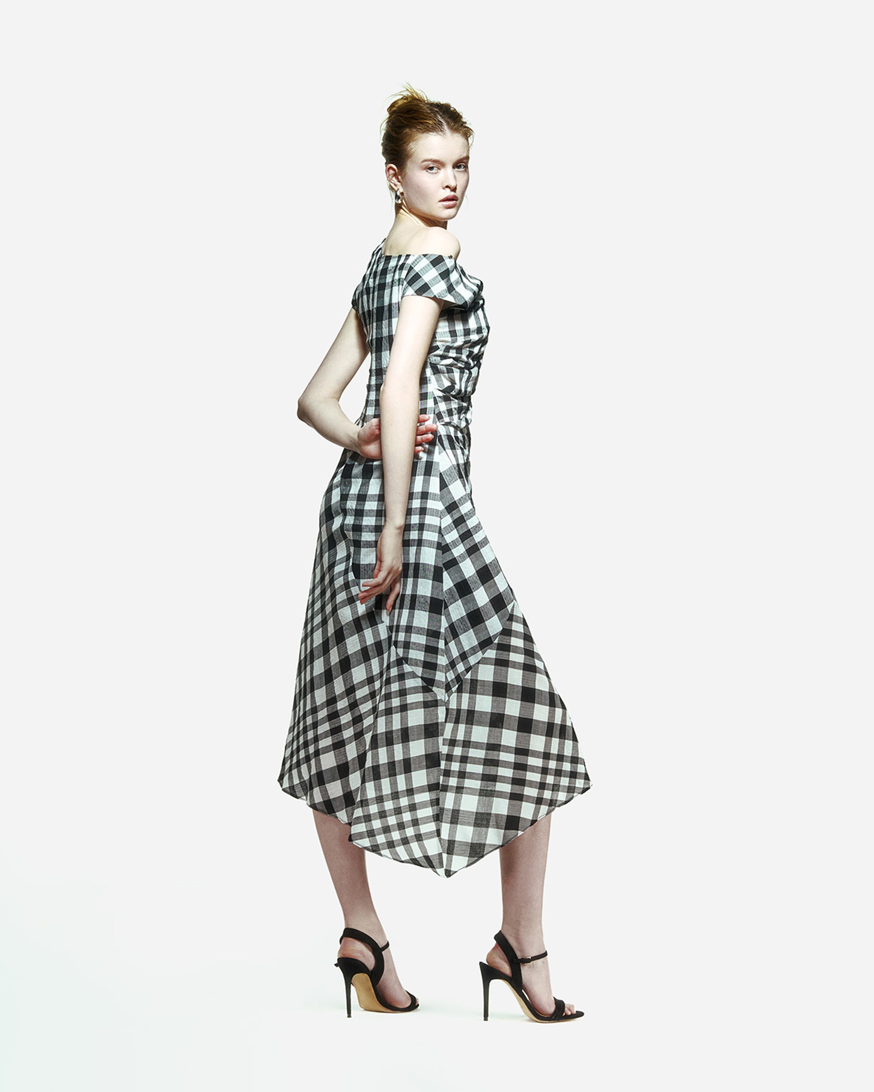 Ama Drapped Dress in  Checkered Pattern