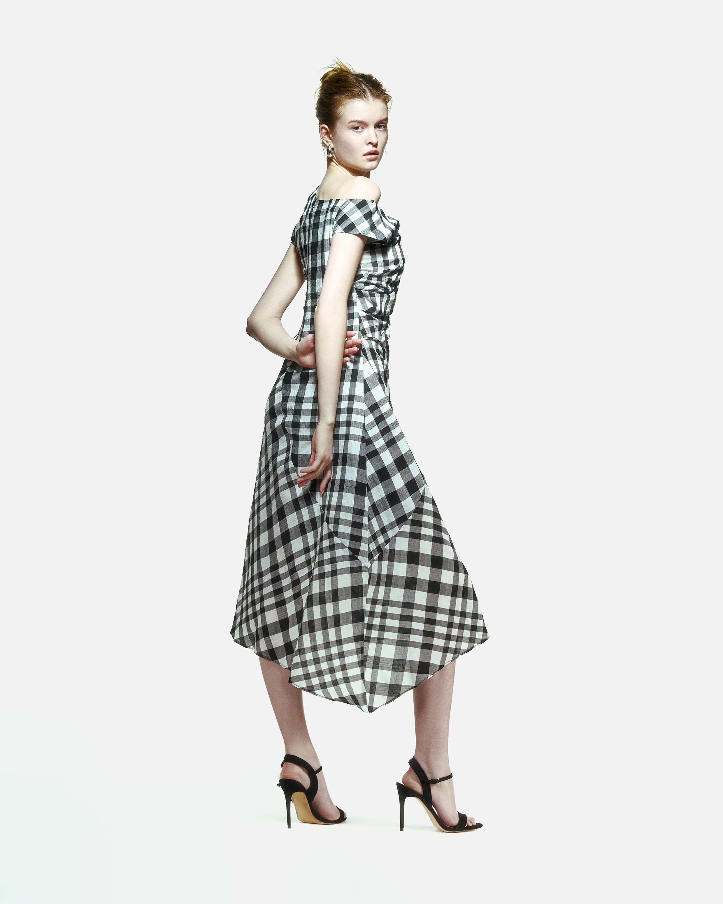 Ama Drapped Dress in  Checkered Pattern