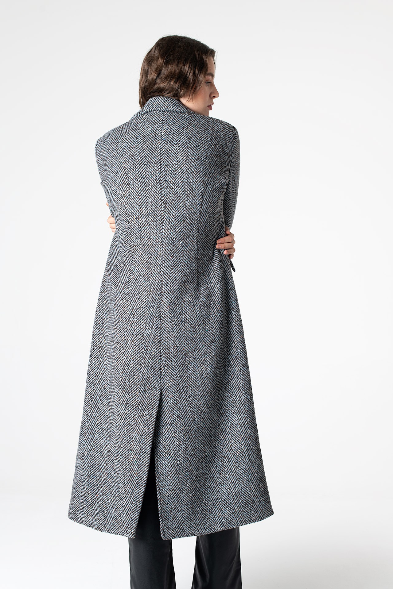 Adele Herringbone Coat - Bebek Mavisi