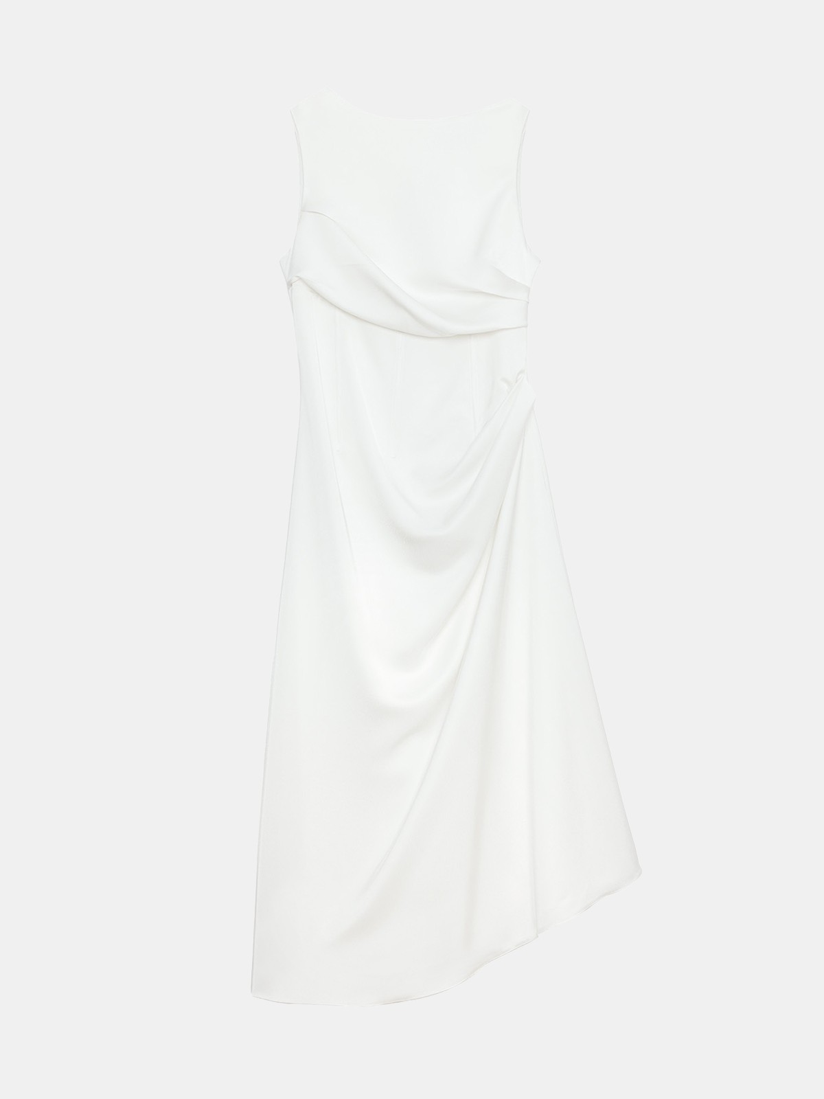 Amor Draped Sateen Dress - İnci Beyazı