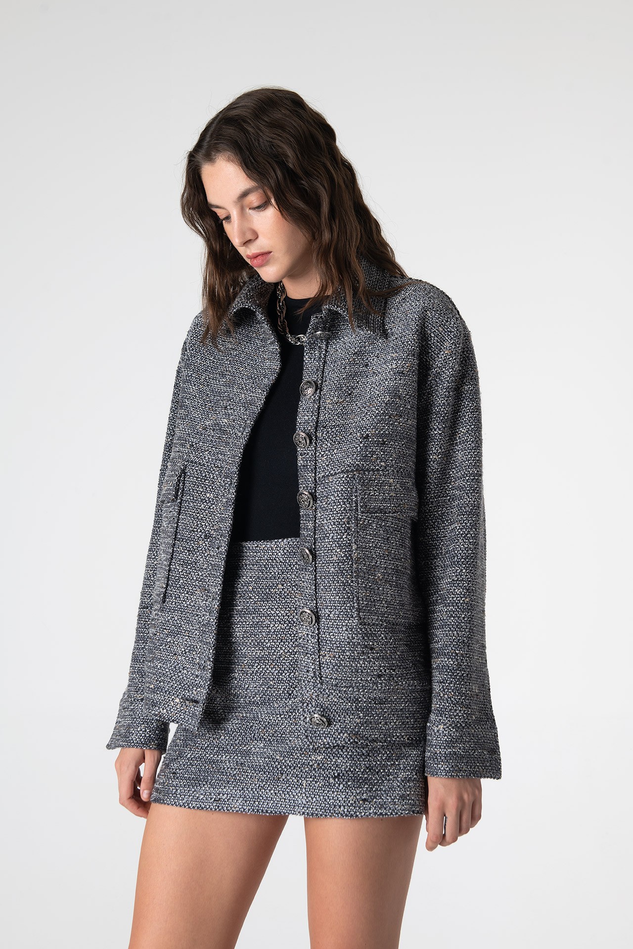 Carleen Textured Weaving Jacket - Anthracite Grey