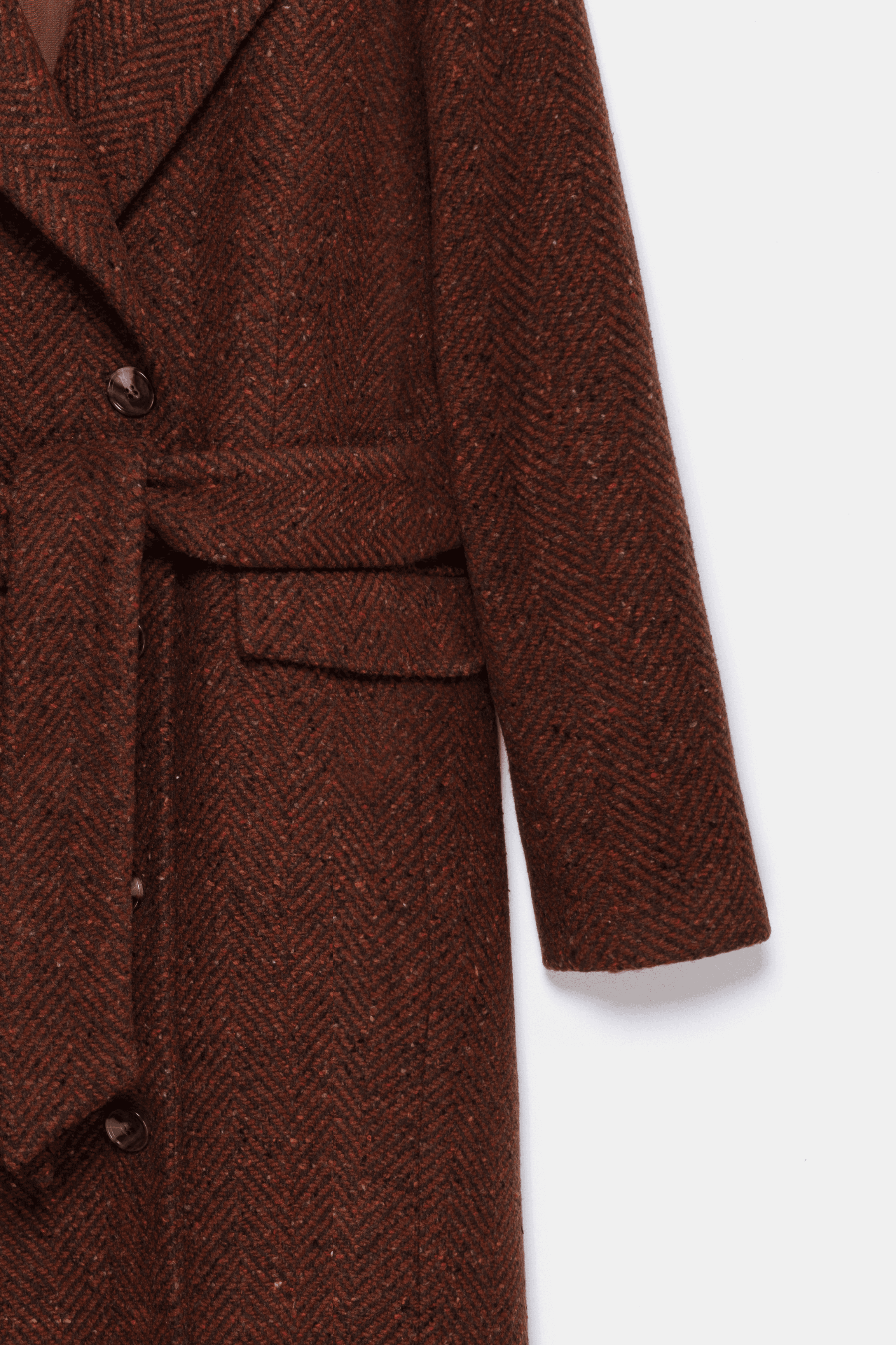 Adele Herringbone Coat - Brick Red