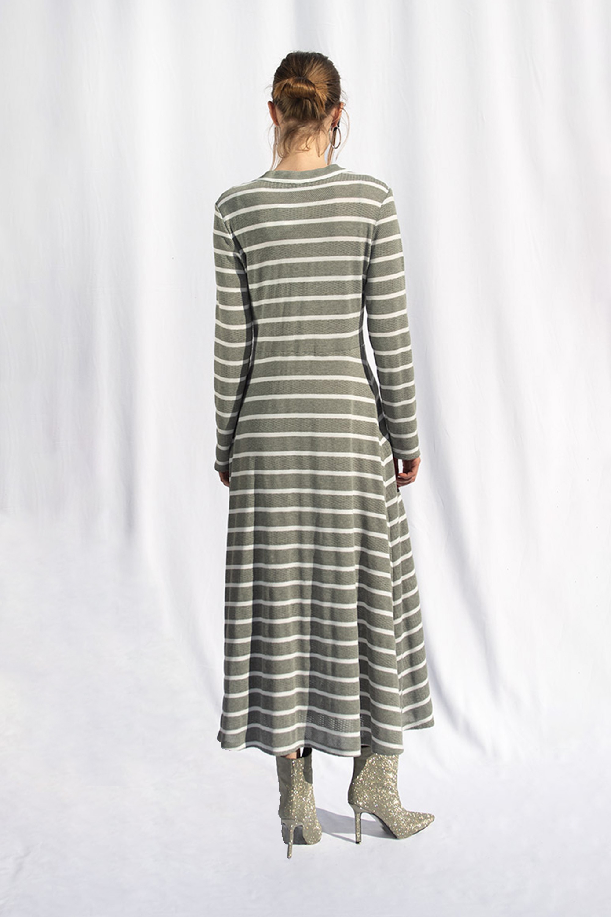 Marianne Stripe Maxi Dress - Cold Grey