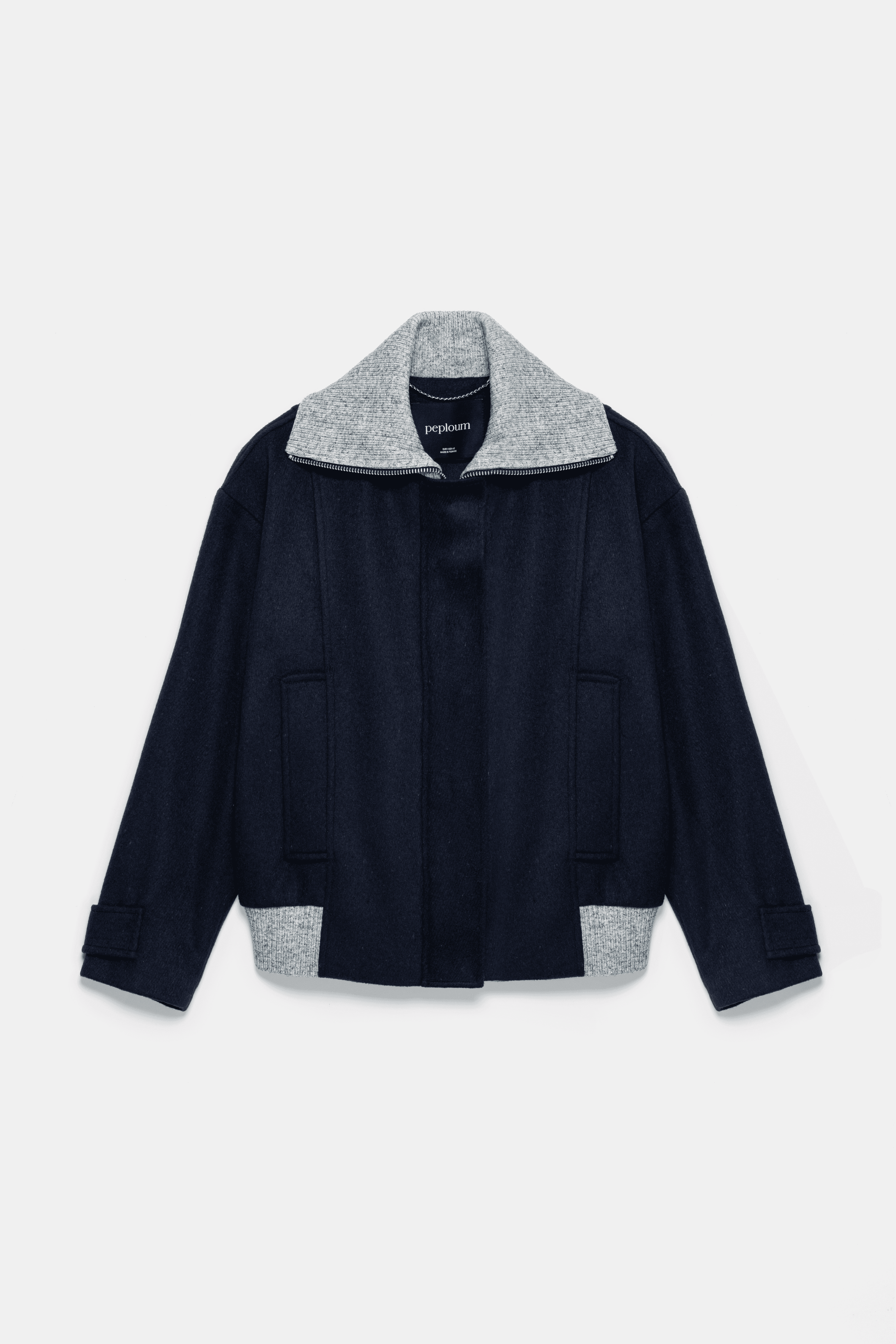 Grace Knit Collar Short Coat - Navy Blue