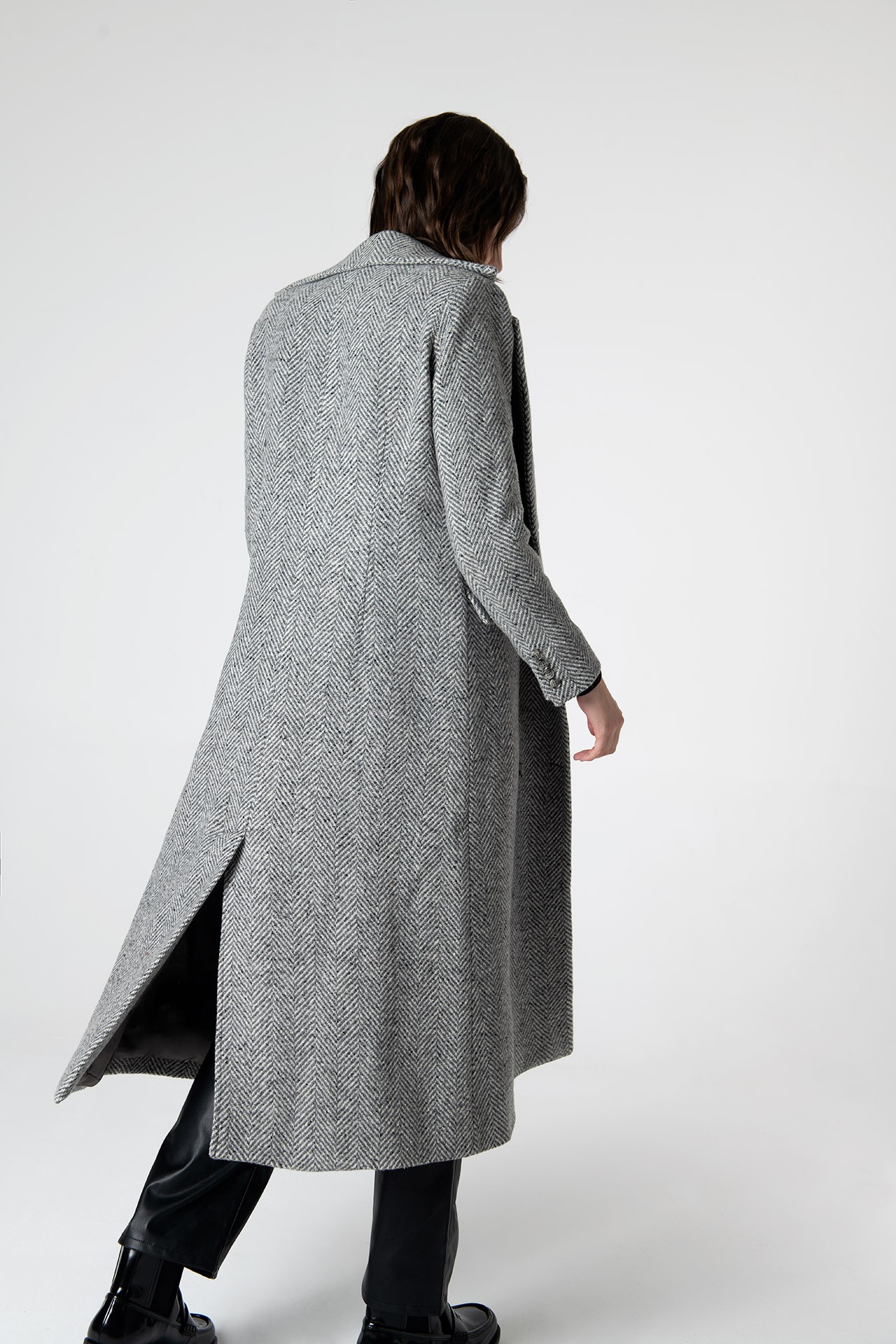 Adele Herringbone Coat - Cold Grey