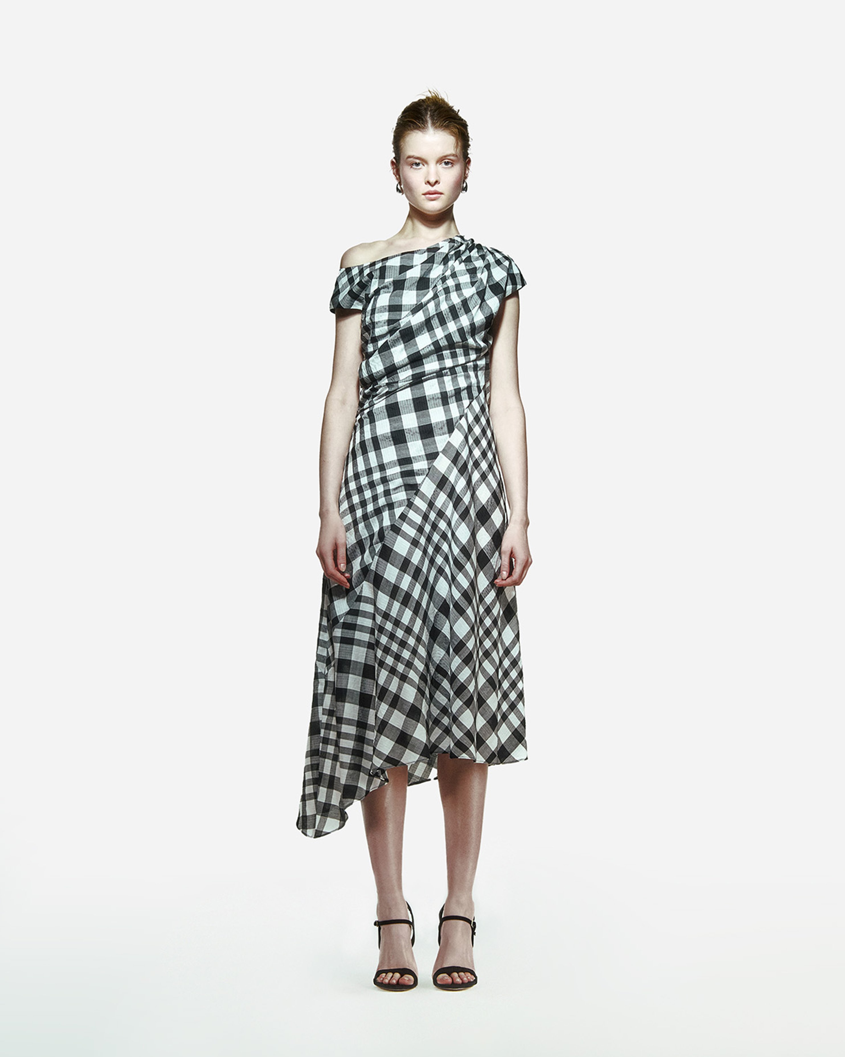 Ama Drapped Dress in  Checkered Pattern