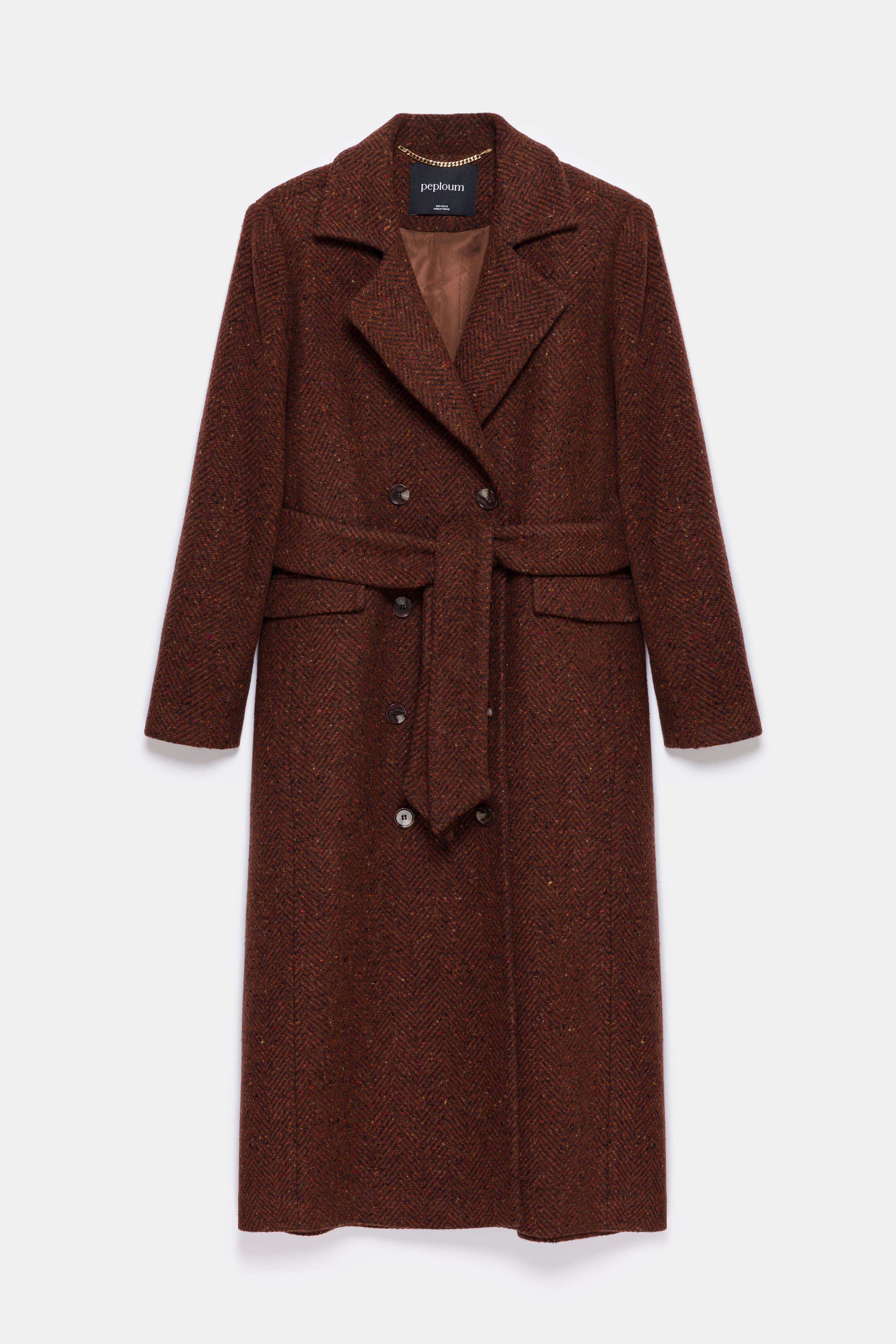 Adele Herringbone Coat - Brick Red