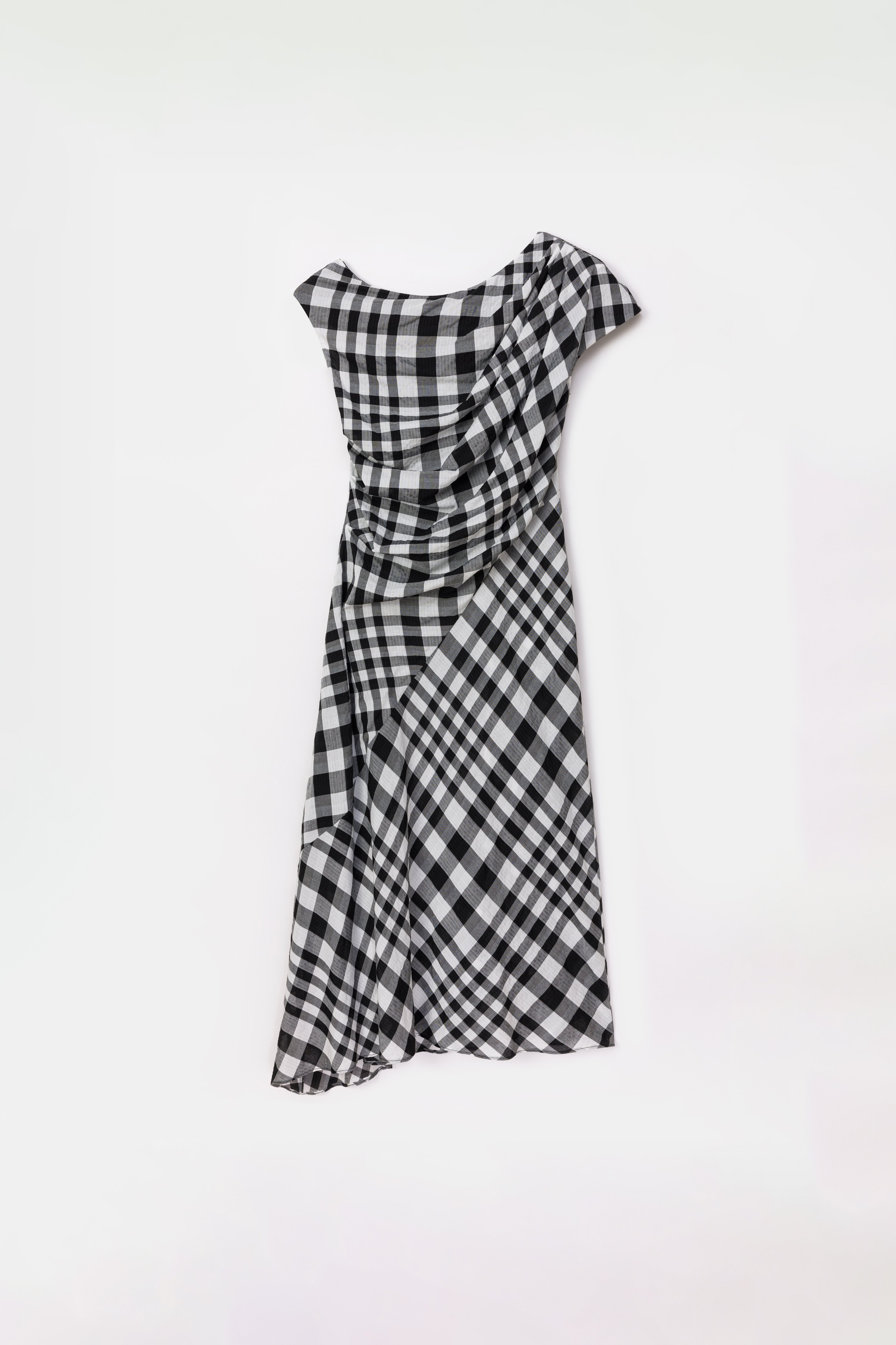 Ama Drapped Dress in  Checkered Pattern