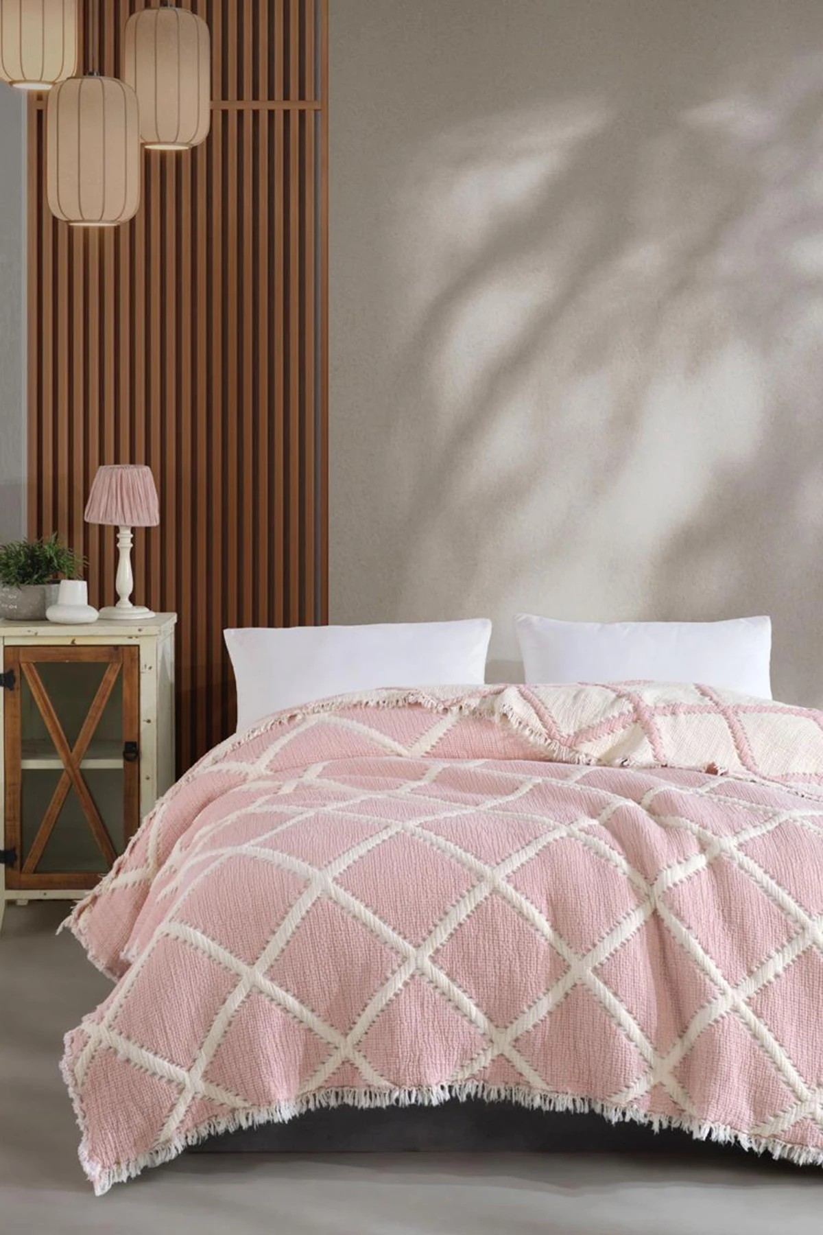 Dekomina Çift Kişilik Müslin 8 Kat Yatak Örtüsü 250x270 cm - Pudra Pembe