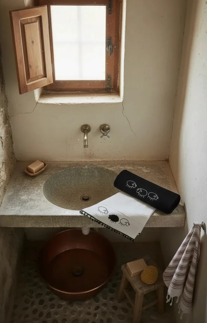 Dekomina Figürlü 2'li Yüz Havlu Seti - Koyunlar Siyah-Beyaz