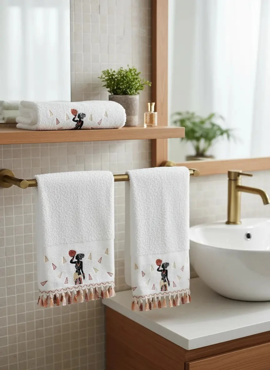 Püsküllü Etnik Kadın Desenli Beyaz