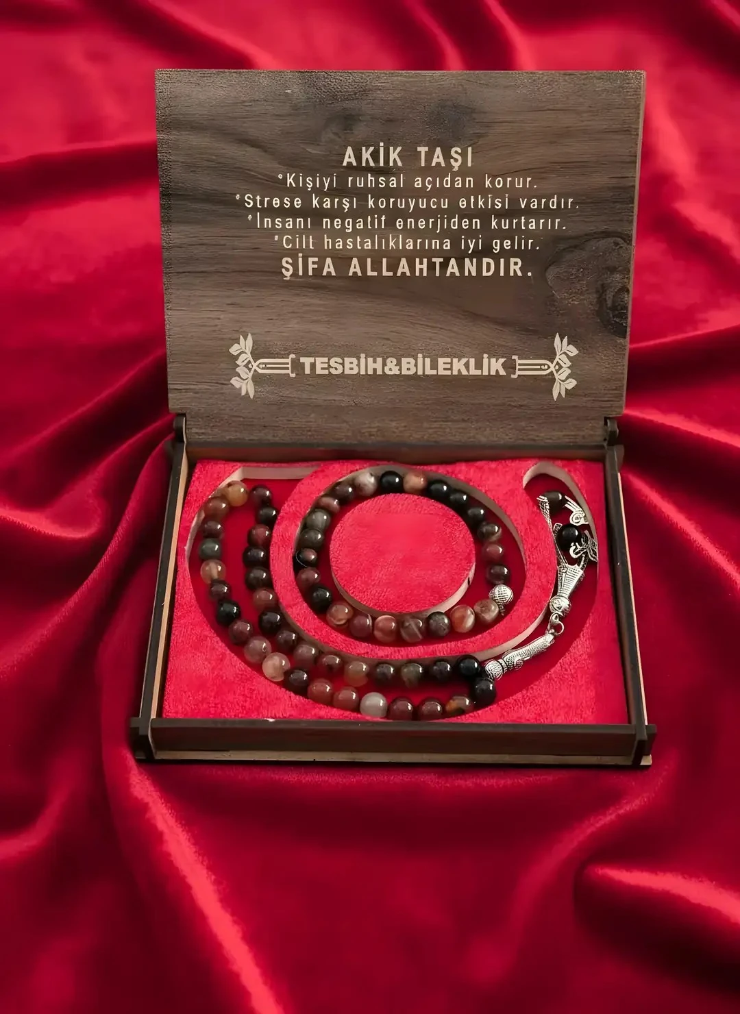 Ahşap Kutulu Akik Set