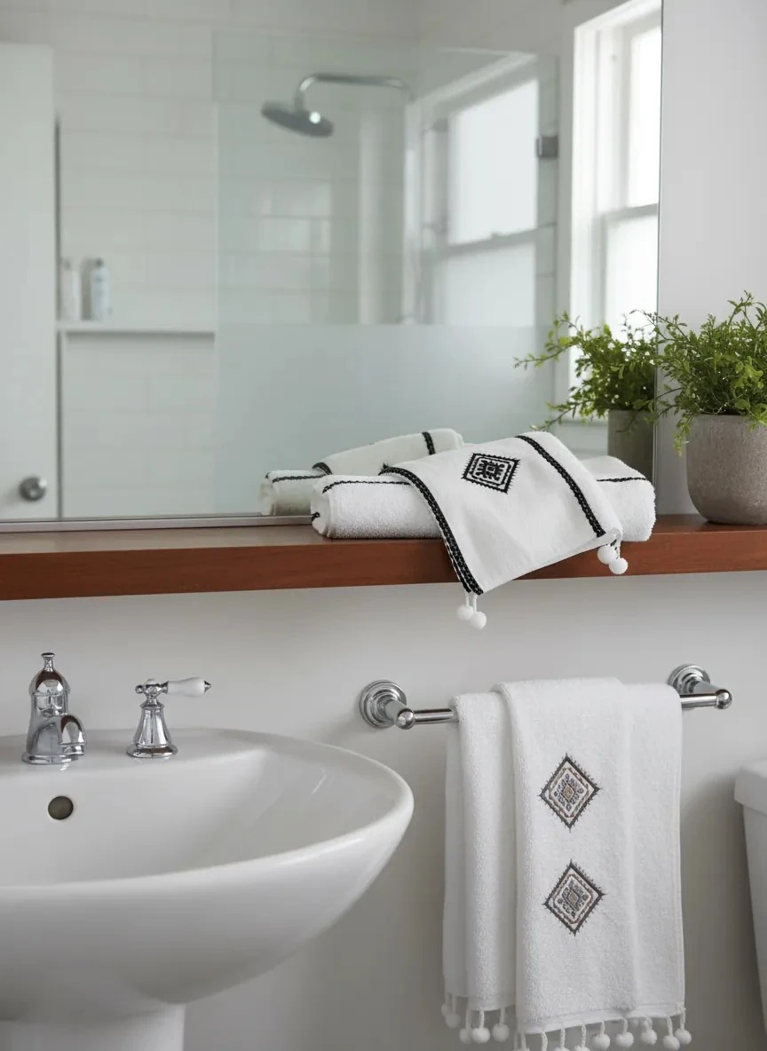 Dekomina Figürlü 2'li Yüz Havlu Seti - Beyaz Geometrik2