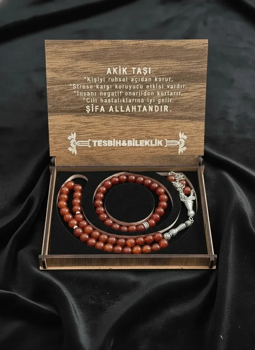 Ahşap Kutulu Akik Set