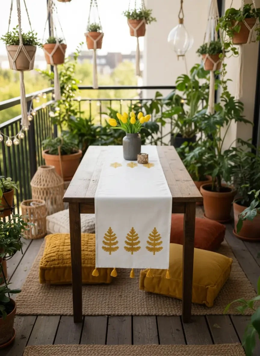 Dekomina Nakışlı Keten Runner - Sarı