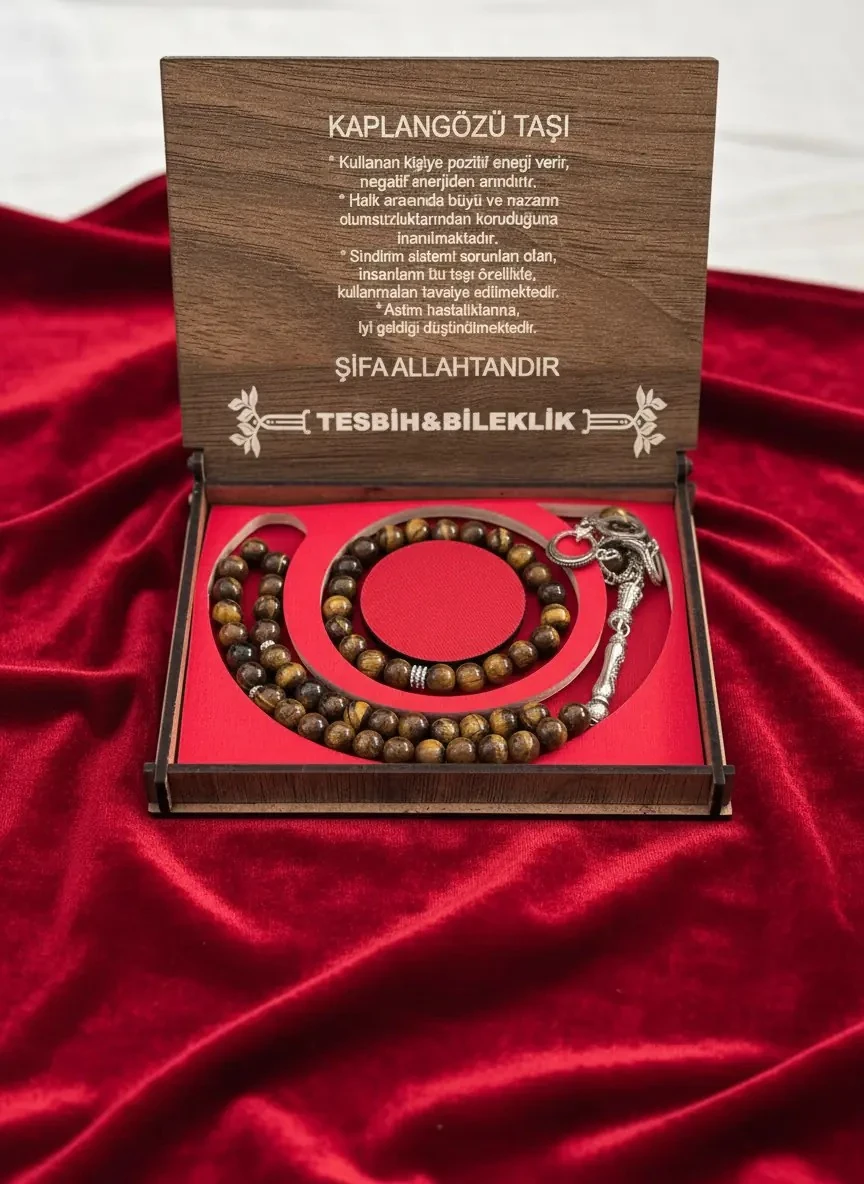 Dekomina Ahşap Kutulu Tesbih ve Bileklik Set - Kaplangözü Taşı