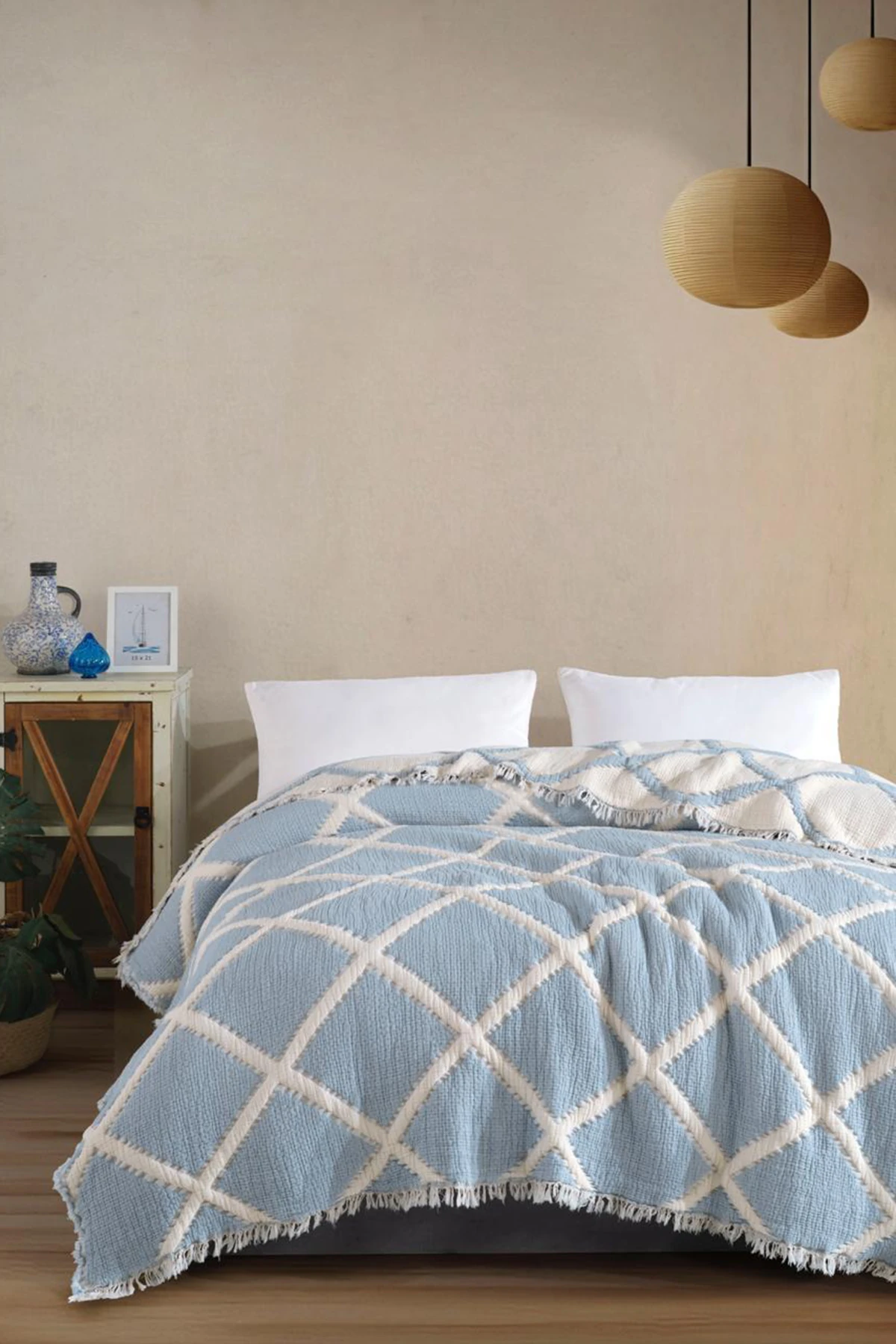 Dekomina Çift Kişilik Müslin 8 Kat Yatak Örtüsü 250x270 cm - Gök Mavisi