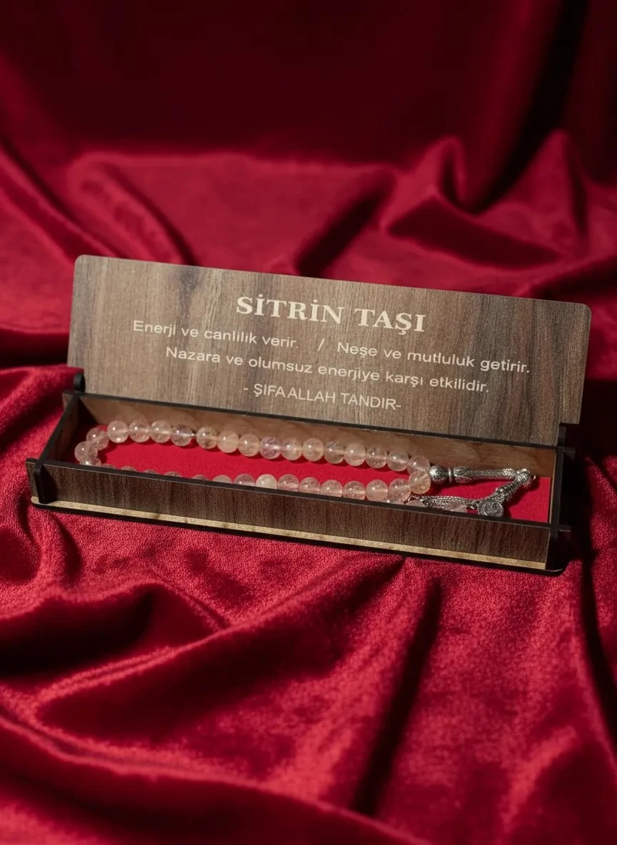 Ahşap Kutulu Sitrin Taşı Tespih
