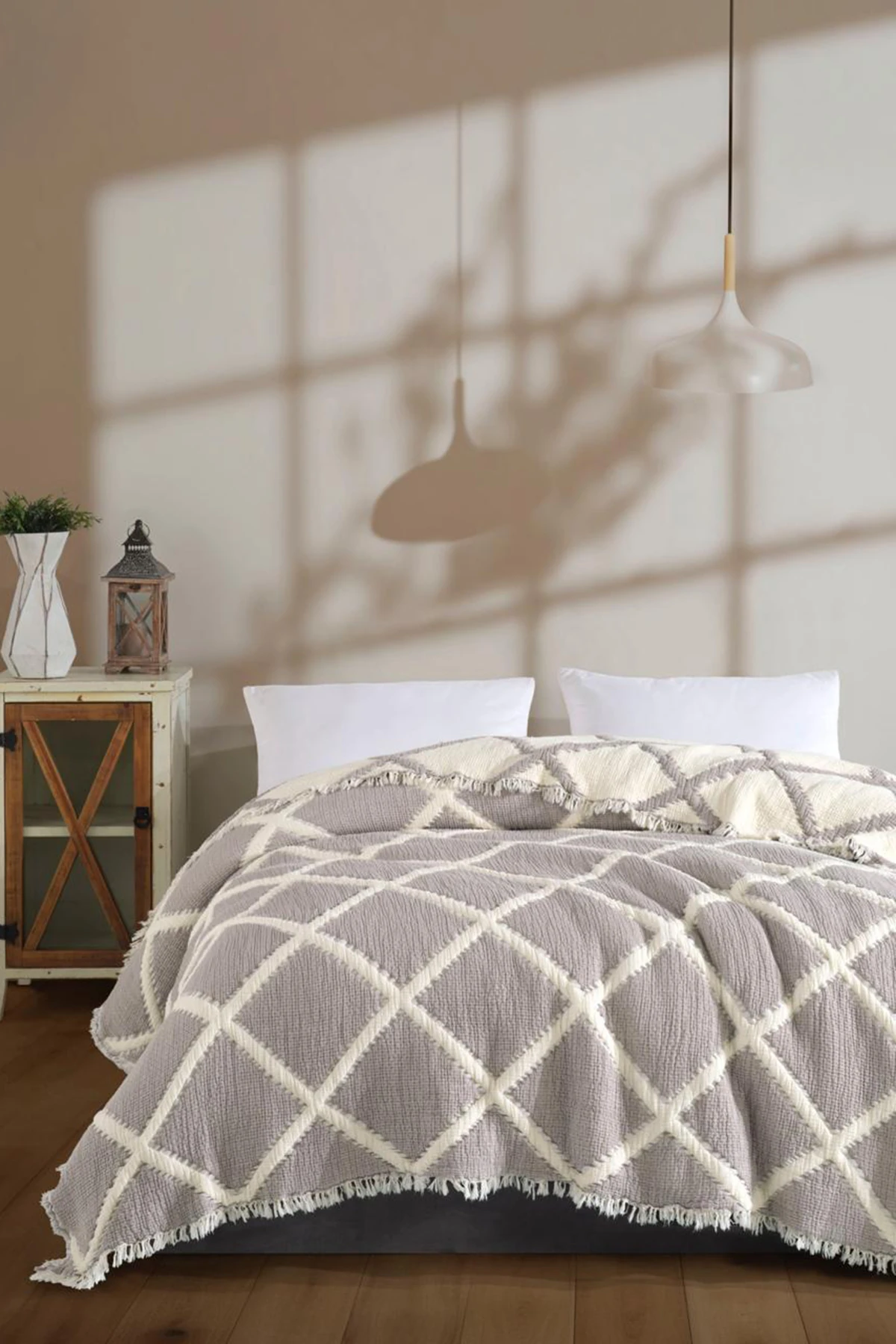 Dekomina Çift Kişilik Müslin 8 Kat Yatak Örtüsü 250x270 cm - Kara Gri