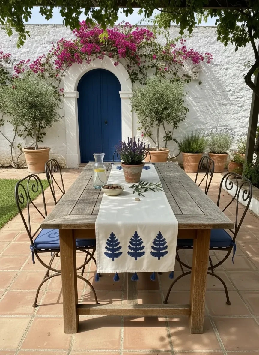 Dekomina Nakışlı Keten Runner - Yeşil