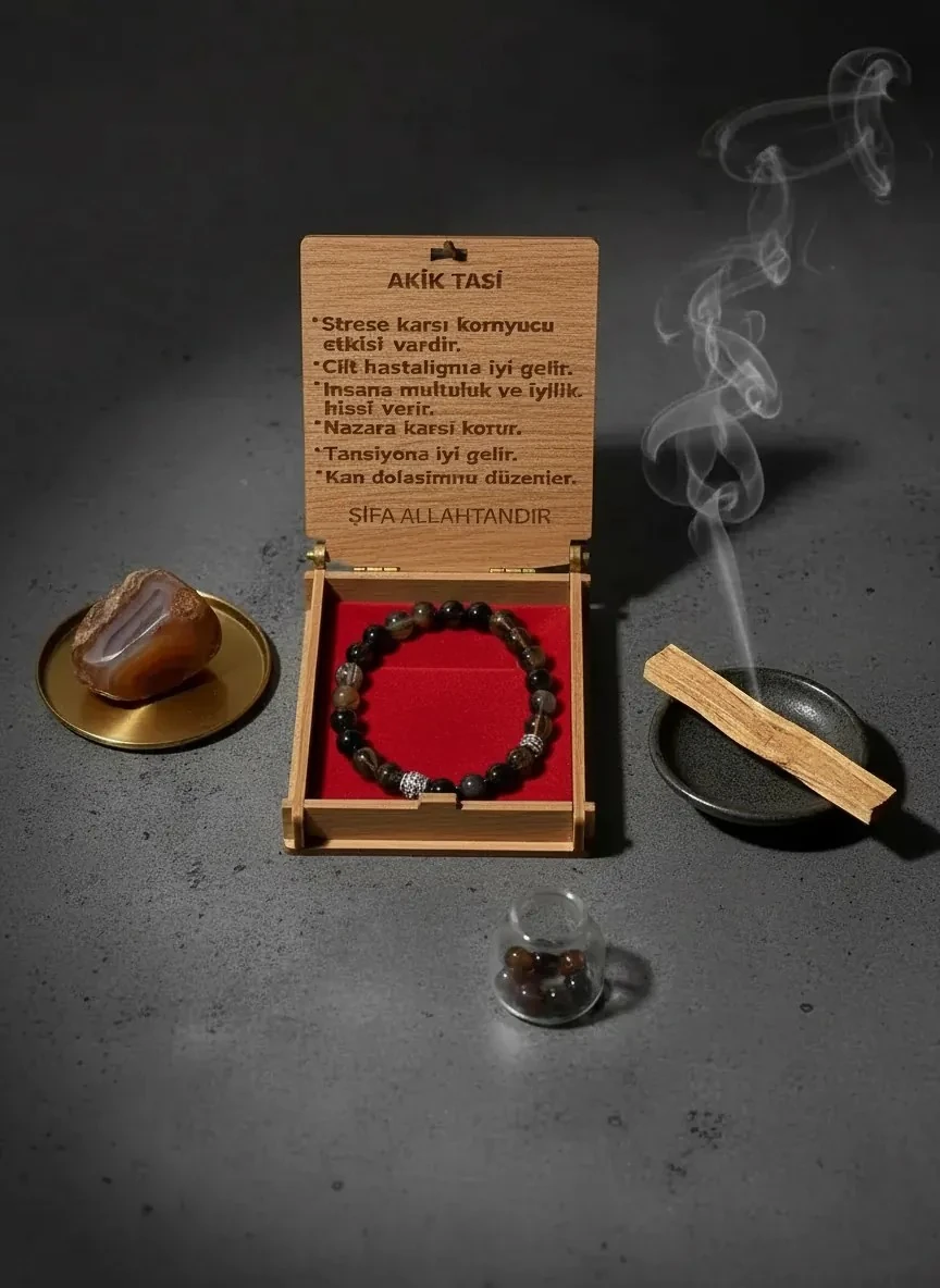 Dekomina Doğaltaş Bileklik - Kahve Akik Taşı