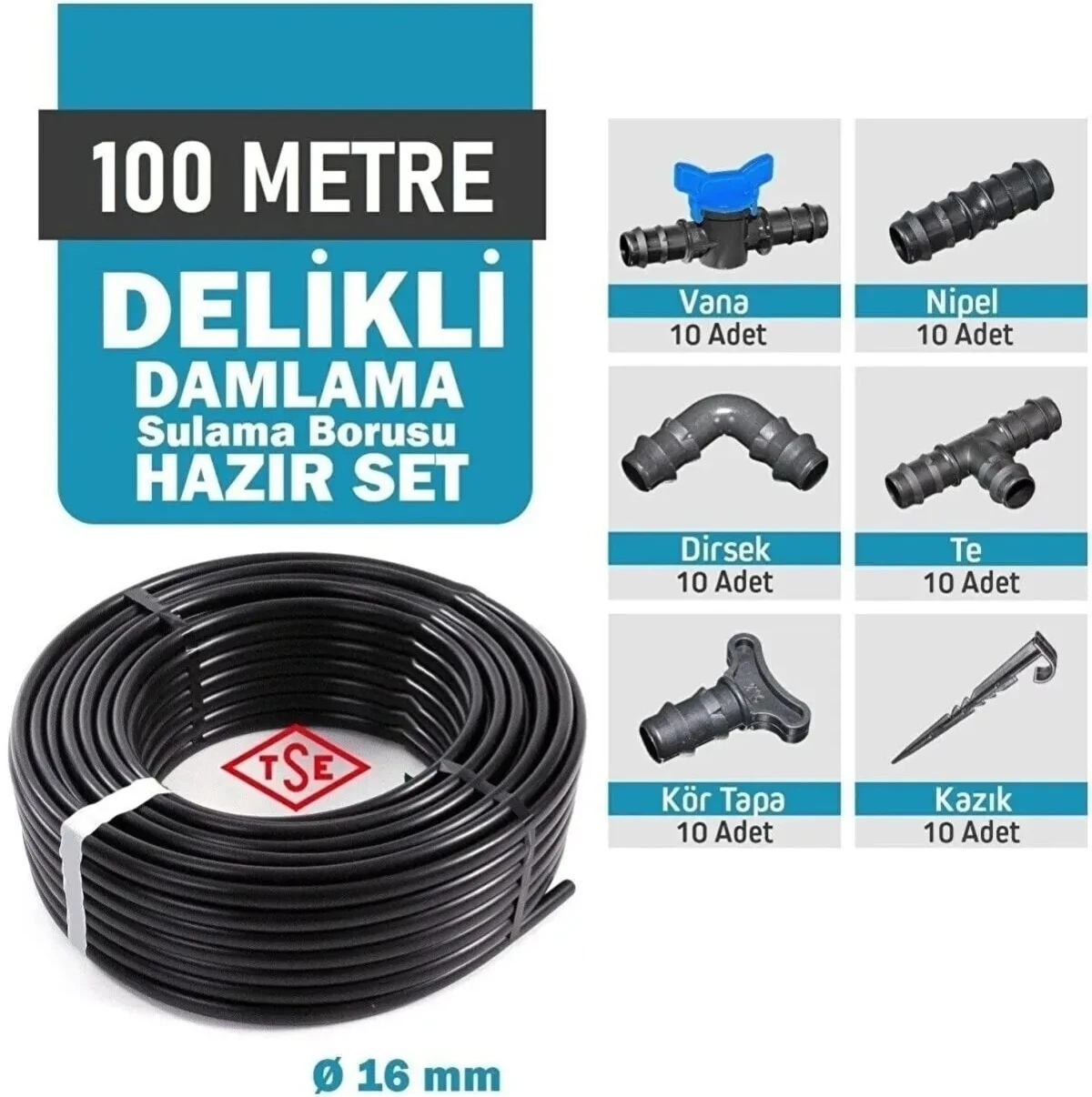 100 Metre Kendinden Delikli Damla Sulama Sistemi Hazır Set Damlama Borusu ve Parçaları