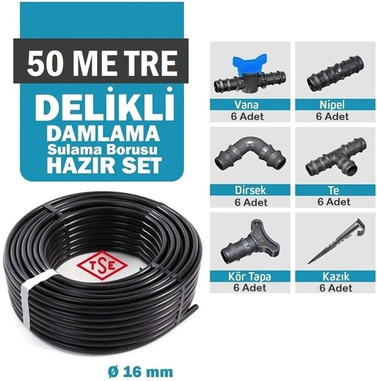 50 Metre Kendinden Delikli Damla Sulama Sistemi Hazır Set Damlama Borusu ve Parçaları