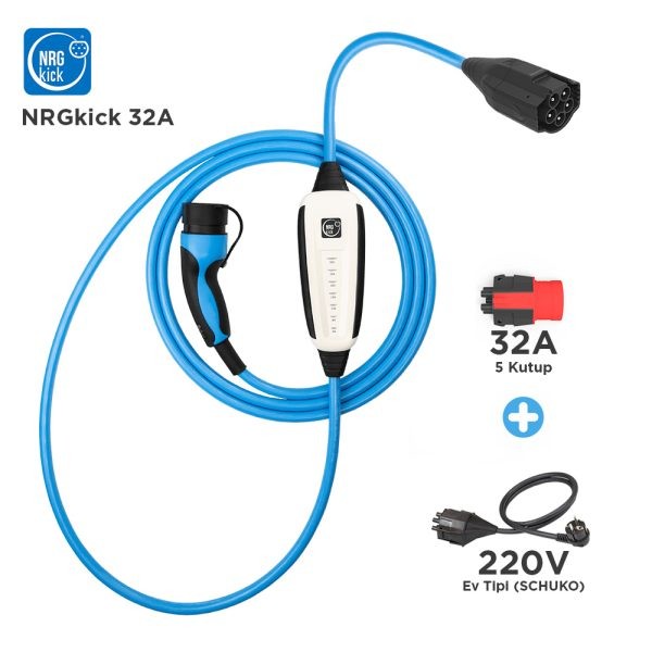 NRGkick 32A 22kW 5m Wifi Bluetooth 220V Ev Tipi (Schuko) Adaptör Set A/C Taşınabilir Şarj İstasyonu