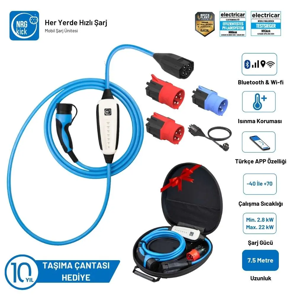 NRGkick 32A 22kW 7,5m Optimal Set A/C Taşınabilir Şarj İstasyonu