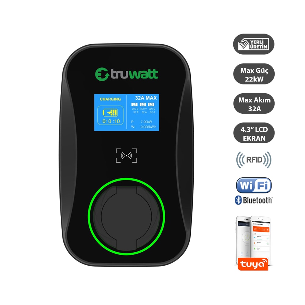 Truwatt ZTD701 Duvar Tipi Elektrikli Araç Şarj Cihazı 32A/22kW/380V