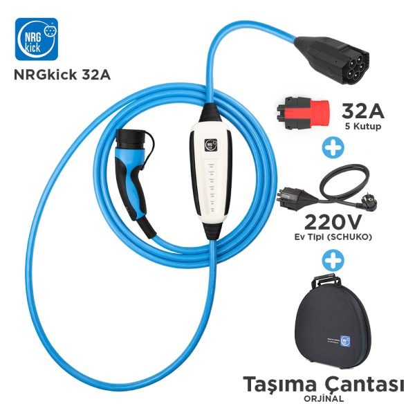 NRGkick 32A 22kW 5m Wifi Bluetooth 220V Ev Tipi (Schuko) Adaptör Set A/C Taşınabilir Şarj İstasyonu