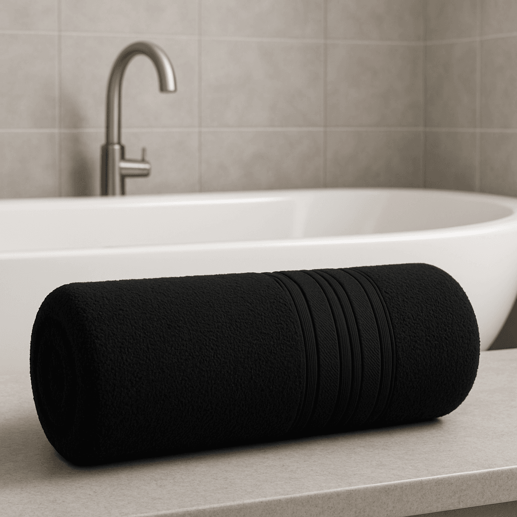 Siyah Renkli Banyo Duş Havlusu %100 Pamuk Vücut Plaj Havlusu Pamuklu Büyük Çizgili Havlu 70x140 cm