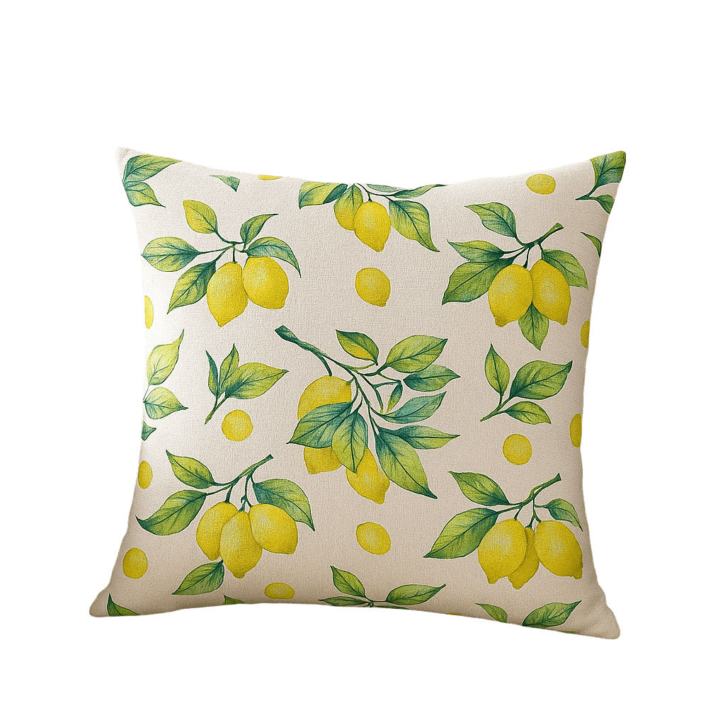 Desenli Yastık Kılıfı Çift Taraflı Baskı 43x43 - Beyaz Zemin Limon