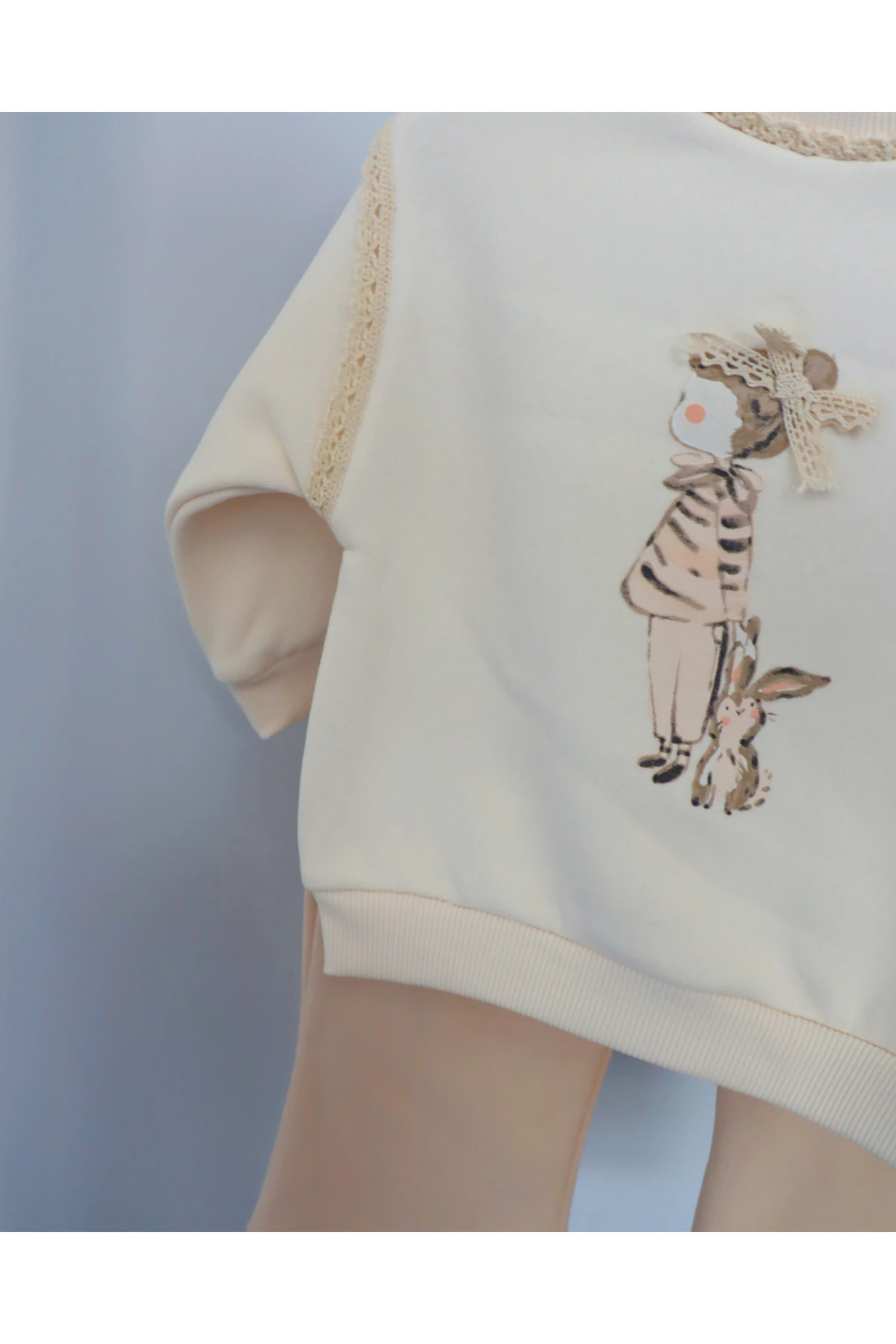 Tasarım Tavşan Desenli Kışlık Kız Bebek İkili Takım