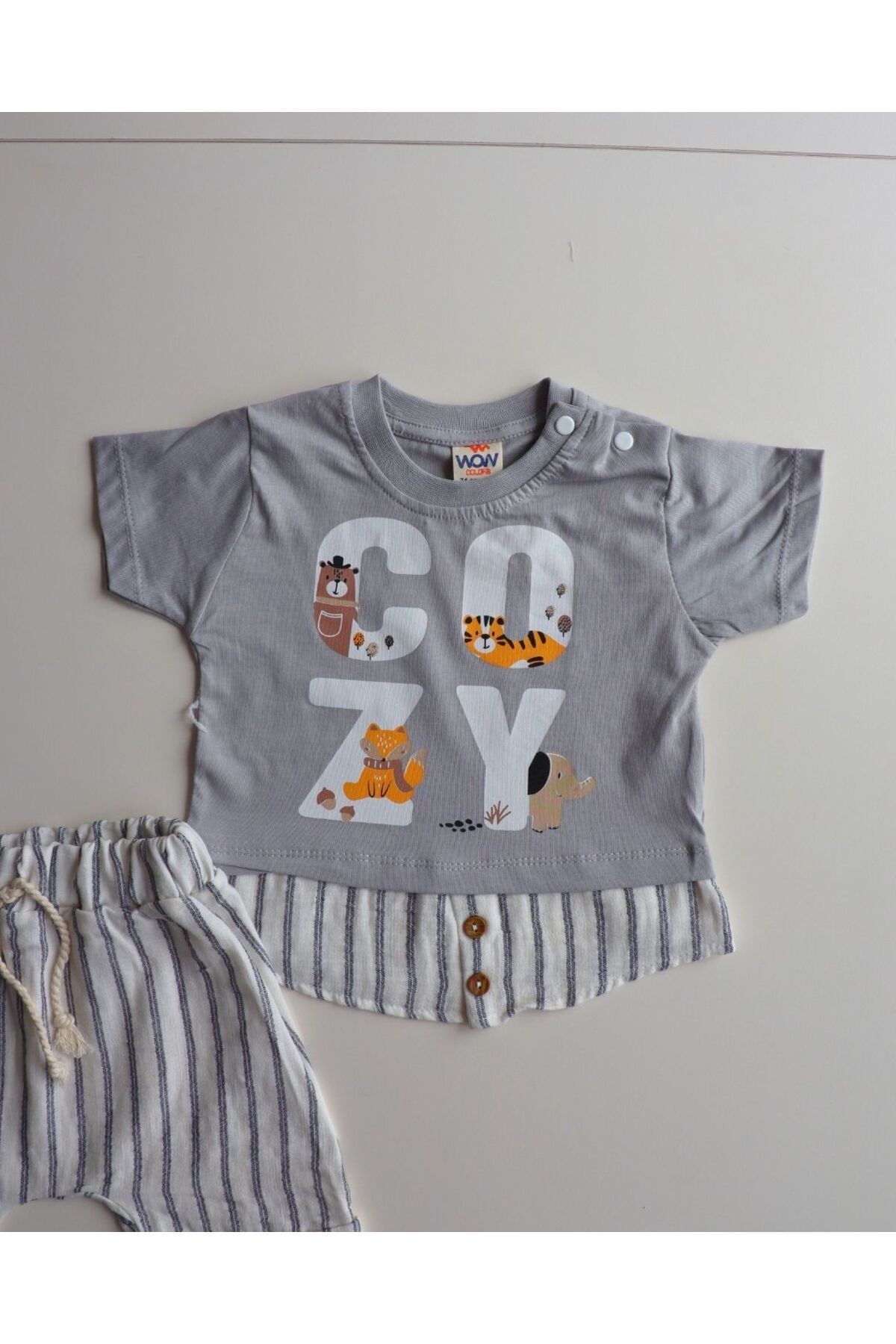 Eğlenceli Tasarım Desenli Yazlık Rahat Şortlu Erkek Bebek Takım