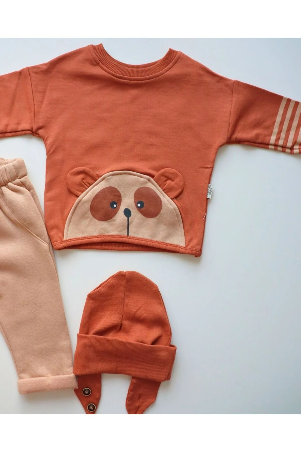 Ayıcık Kulaklı 3'lü Takım Mevsimlik Kız Erkek Bebek Takımı