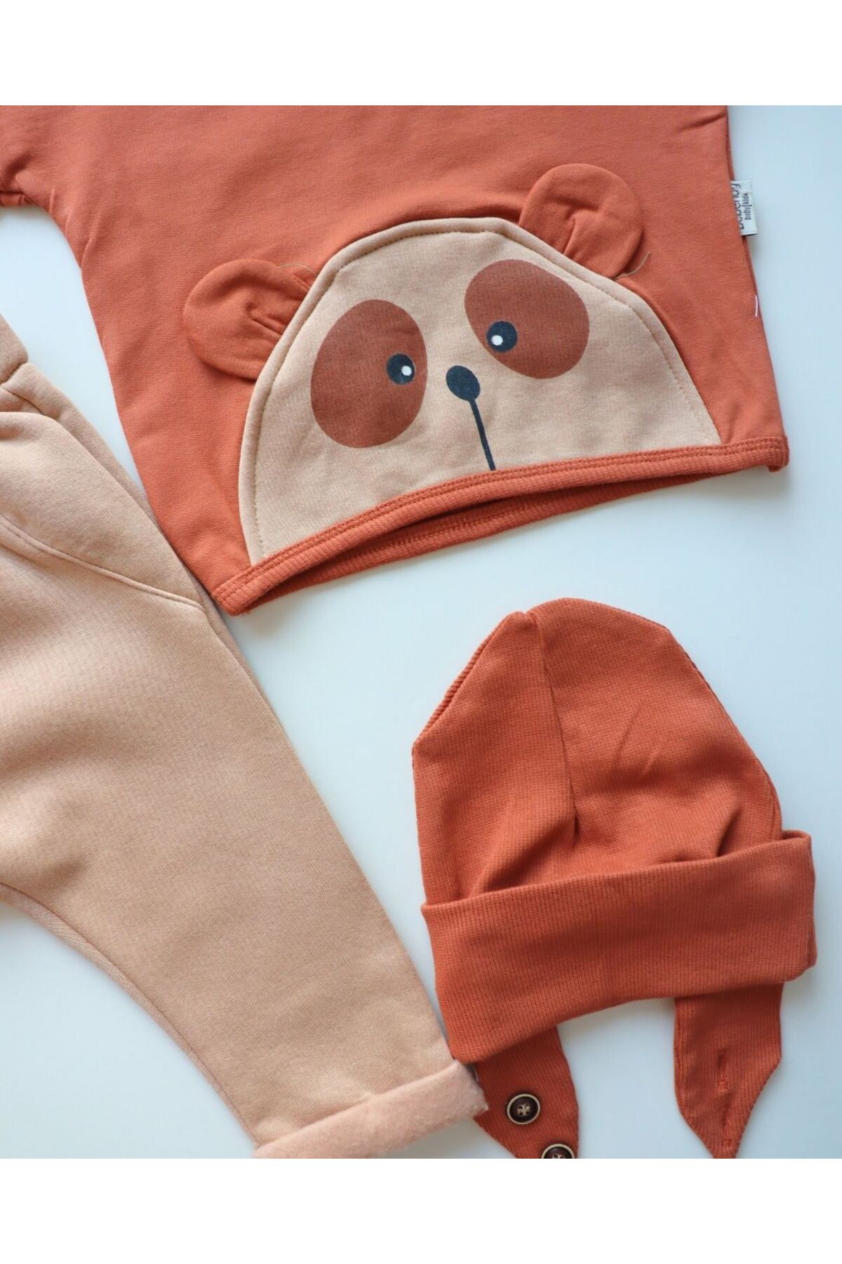 Ayıcık Kulaklı 3'lü Takım Mevsimlik Kız Erkek Bebek Takımı