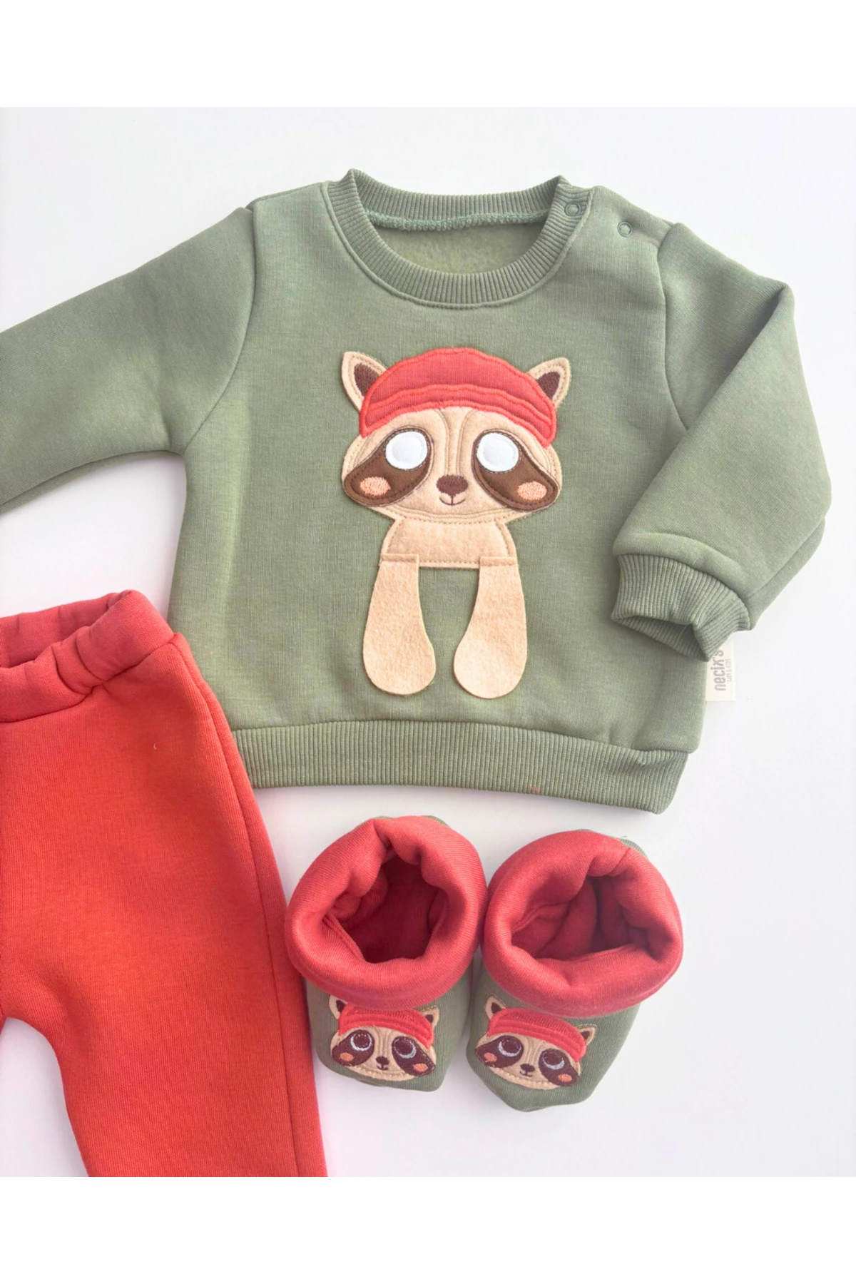 Necix Şardonlu Kışlık Kız Erkek Bebek Takım Panduflu Tasarım Desenli