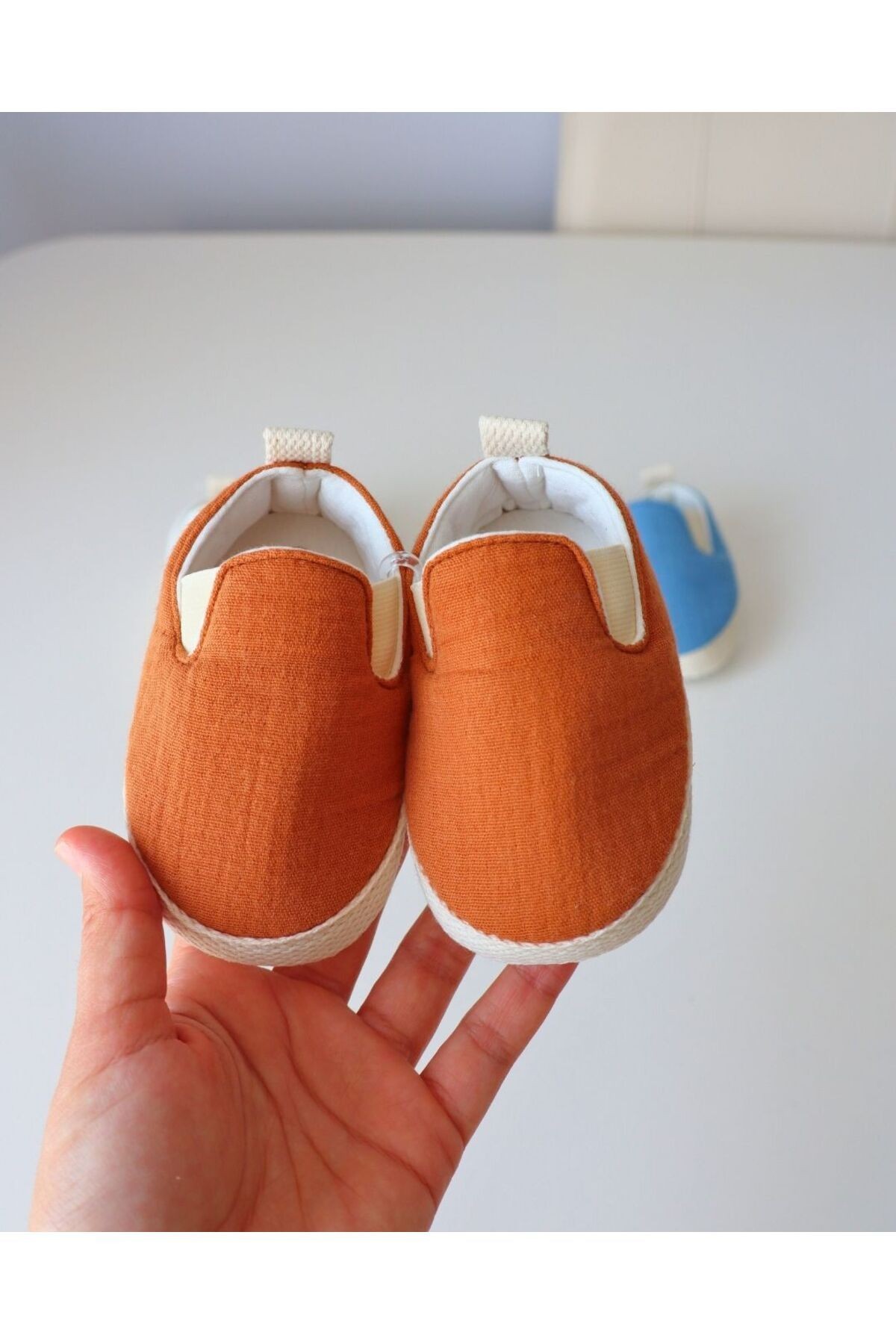 Bayramlık Yazlık Müslin Kumaş Naturel Soft Renkler Tasarım Bebek Ayakkabısı