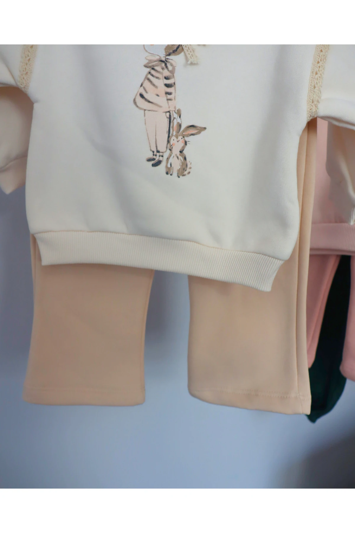 Tasarım Tavşan Desenli Kışlık Kız Bebek İkili Takım