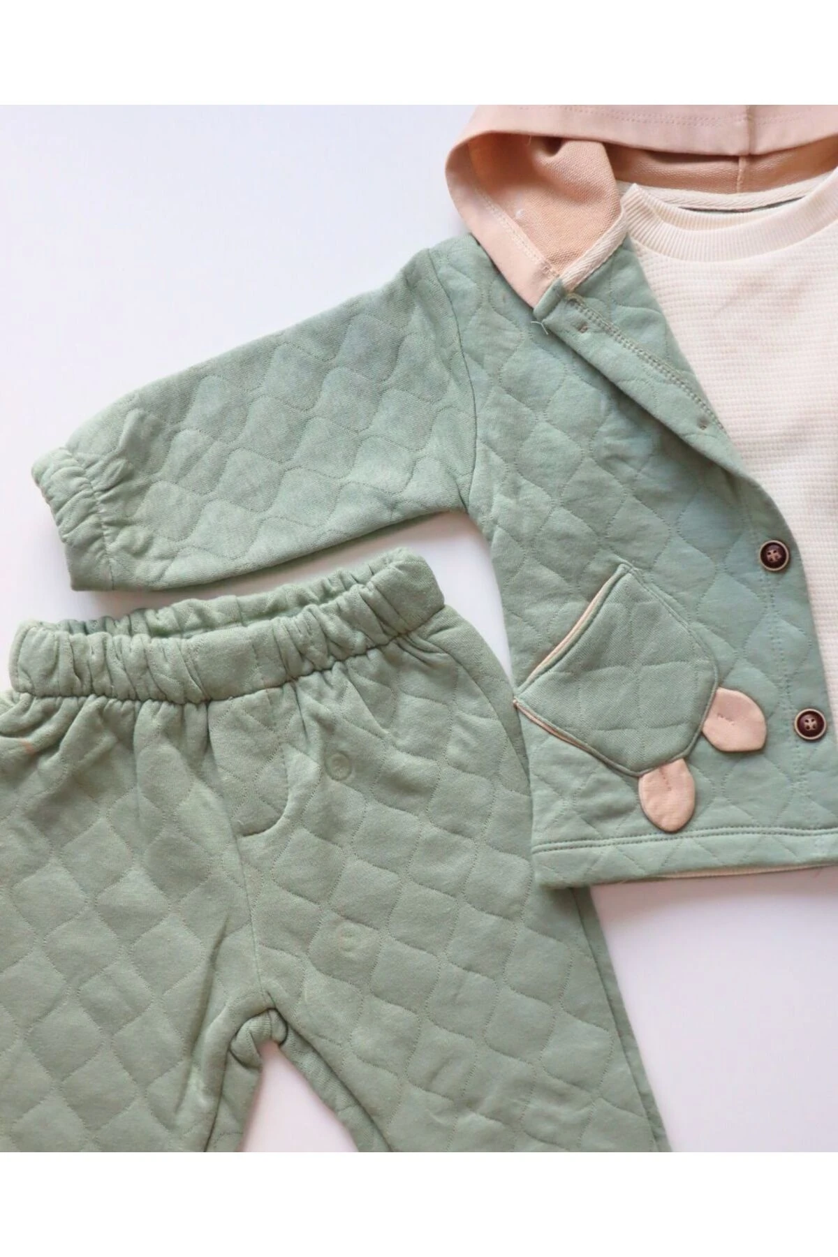 Kışlık Kalın ve Tarz Kız Erkek Bebek Kapitone 3'lü Takım