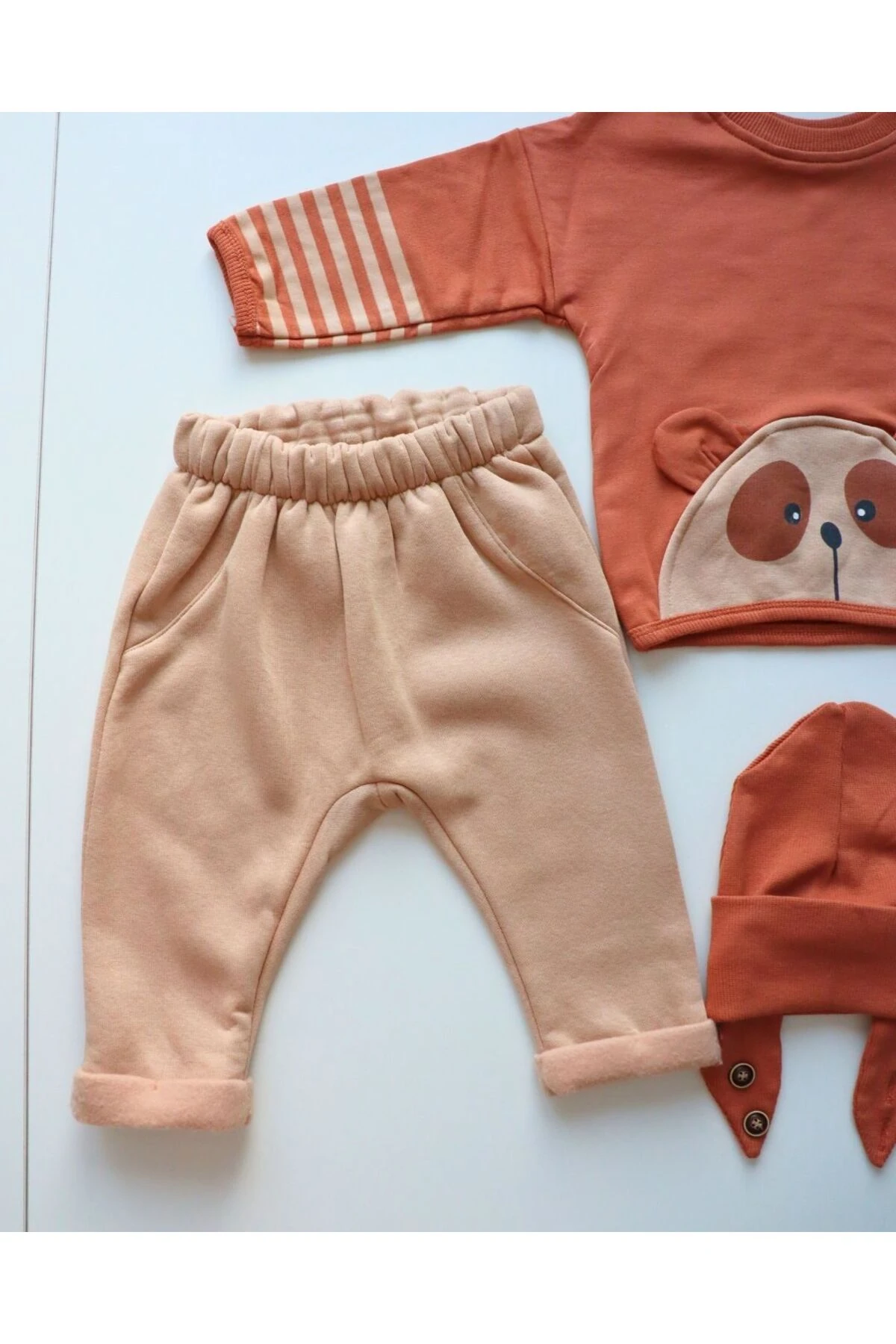 Ayıcık Kulaklı 3'lü Takım Mevsimlik Kız Erkek Bebek Takımı