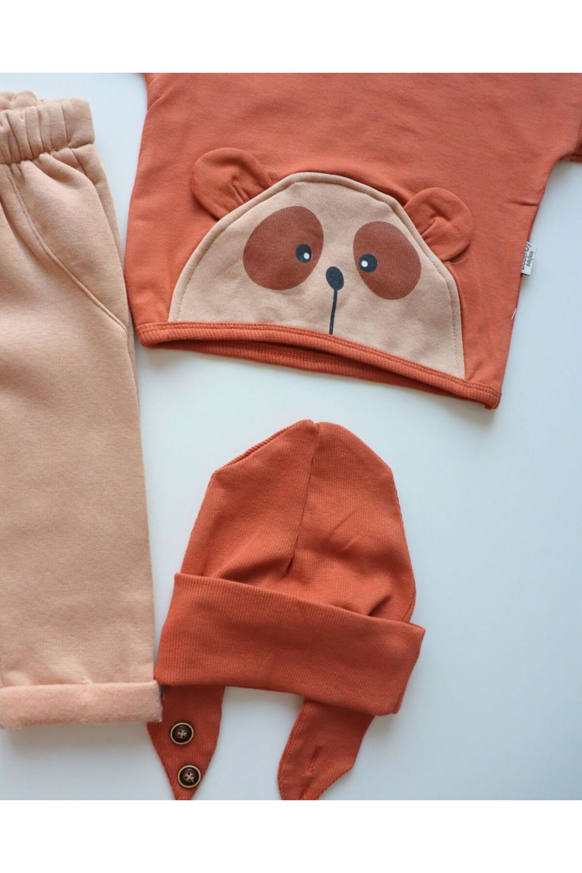 Ayıcık Kulaklı 3'lü Takım Mevsimlik Kız Erkek Bebek Takımı